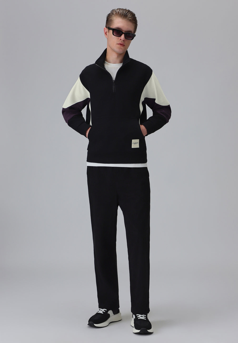 Colour Block Zip Black Sweatshirt