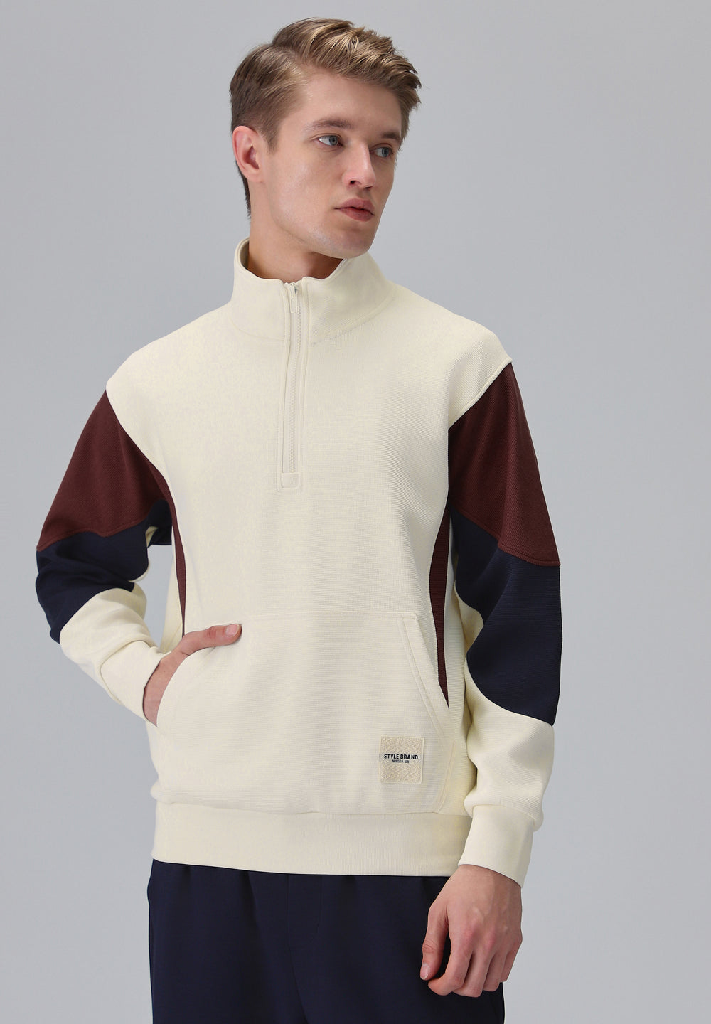Colour Block Zip Cream Sweatshirt