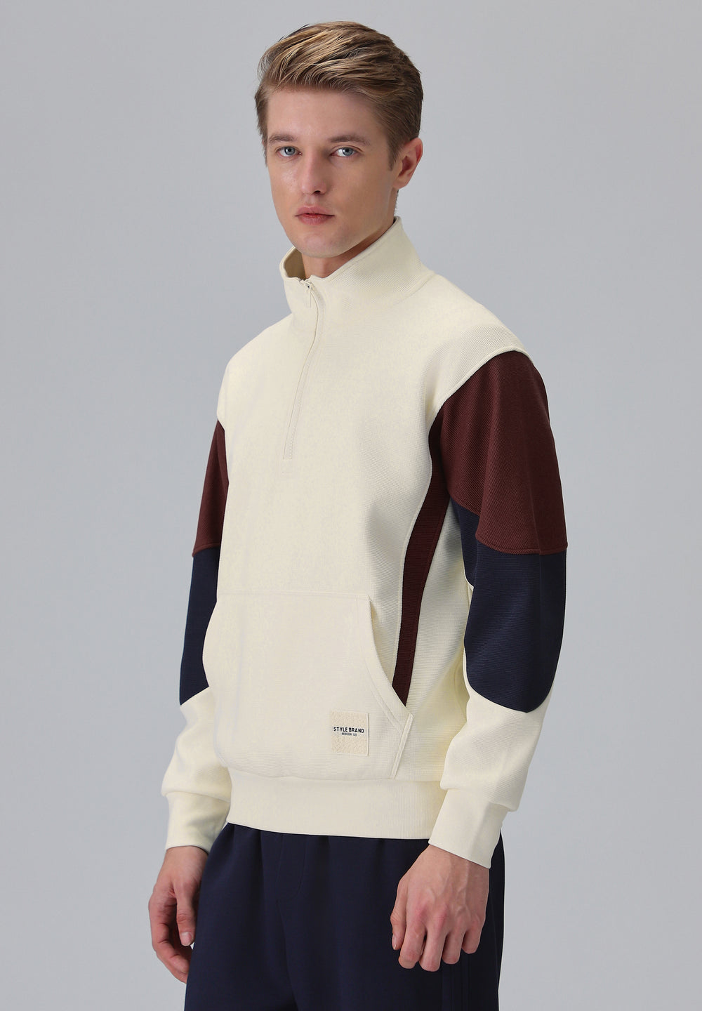 Colour Block Zip Cream Sweatshirt