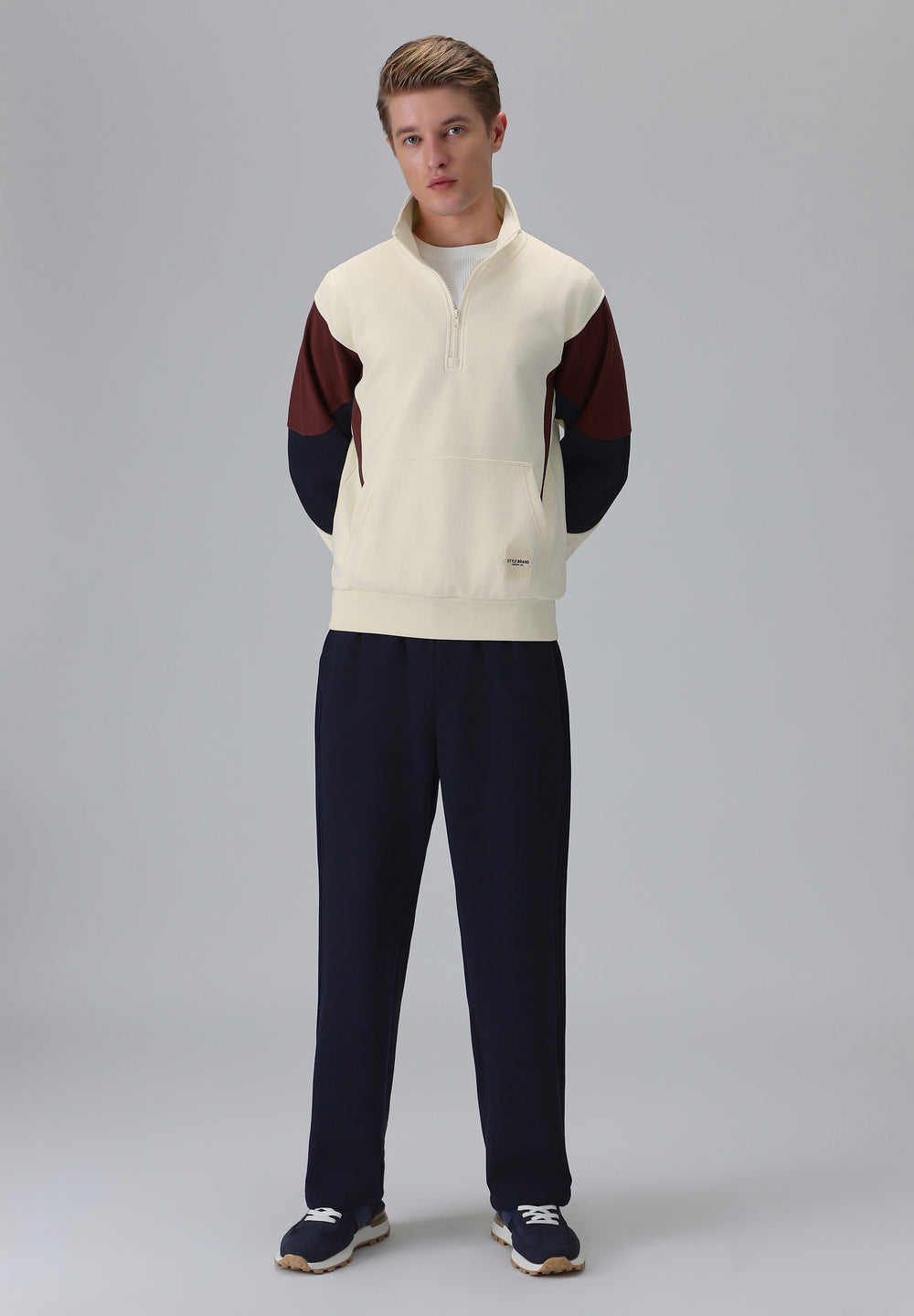 Colour Block Zip Cream Sweatshirt