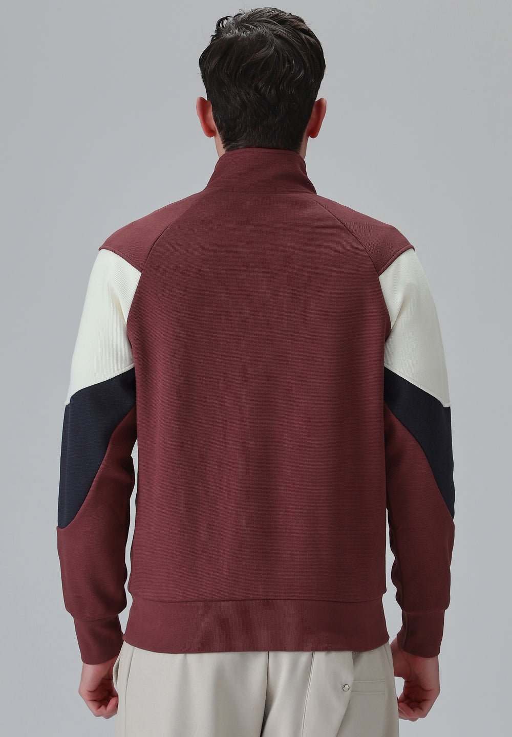Colour Block Zip Maroon Sweatshirt