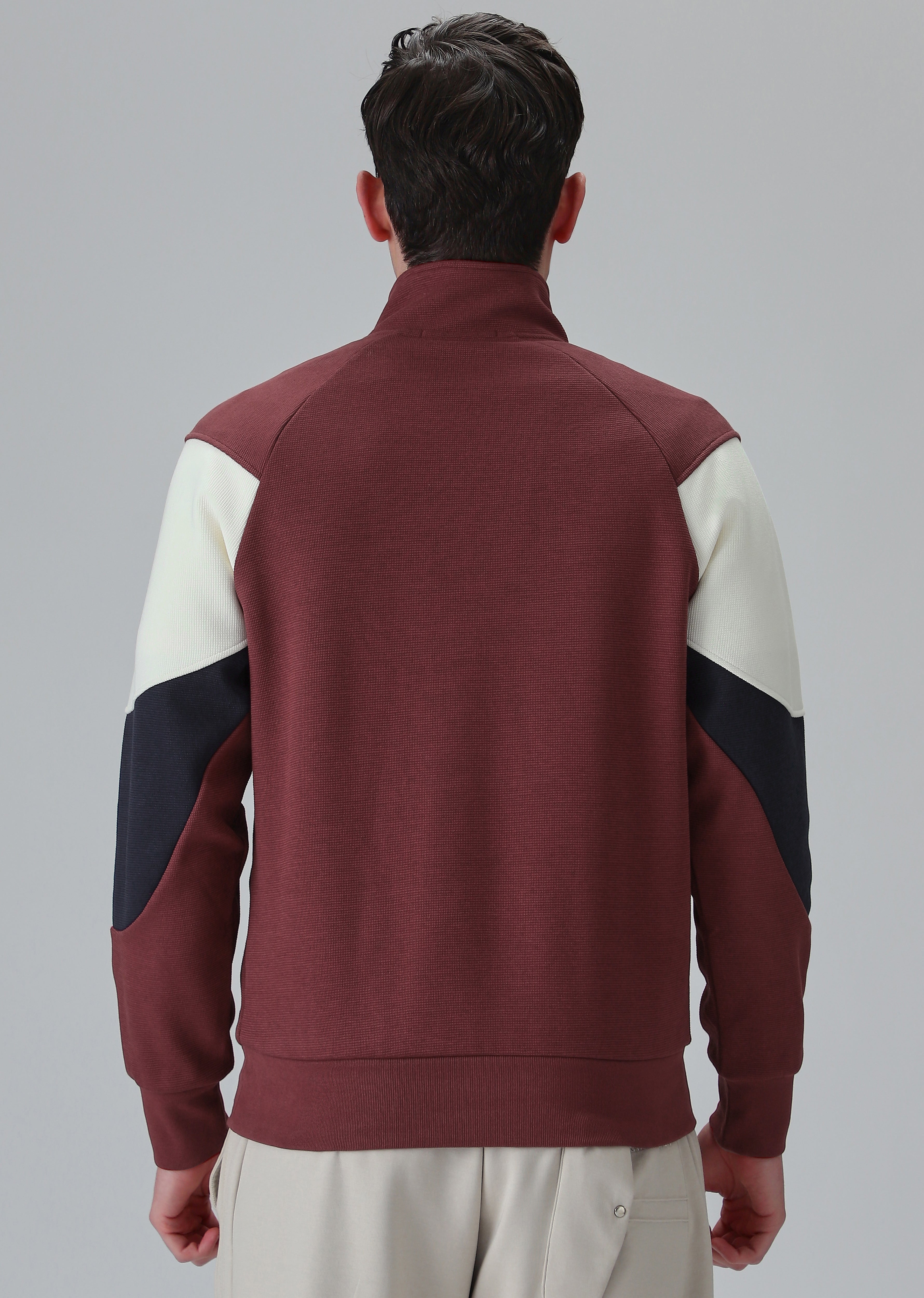 Colour Block Zip Maroon Sweatshirt