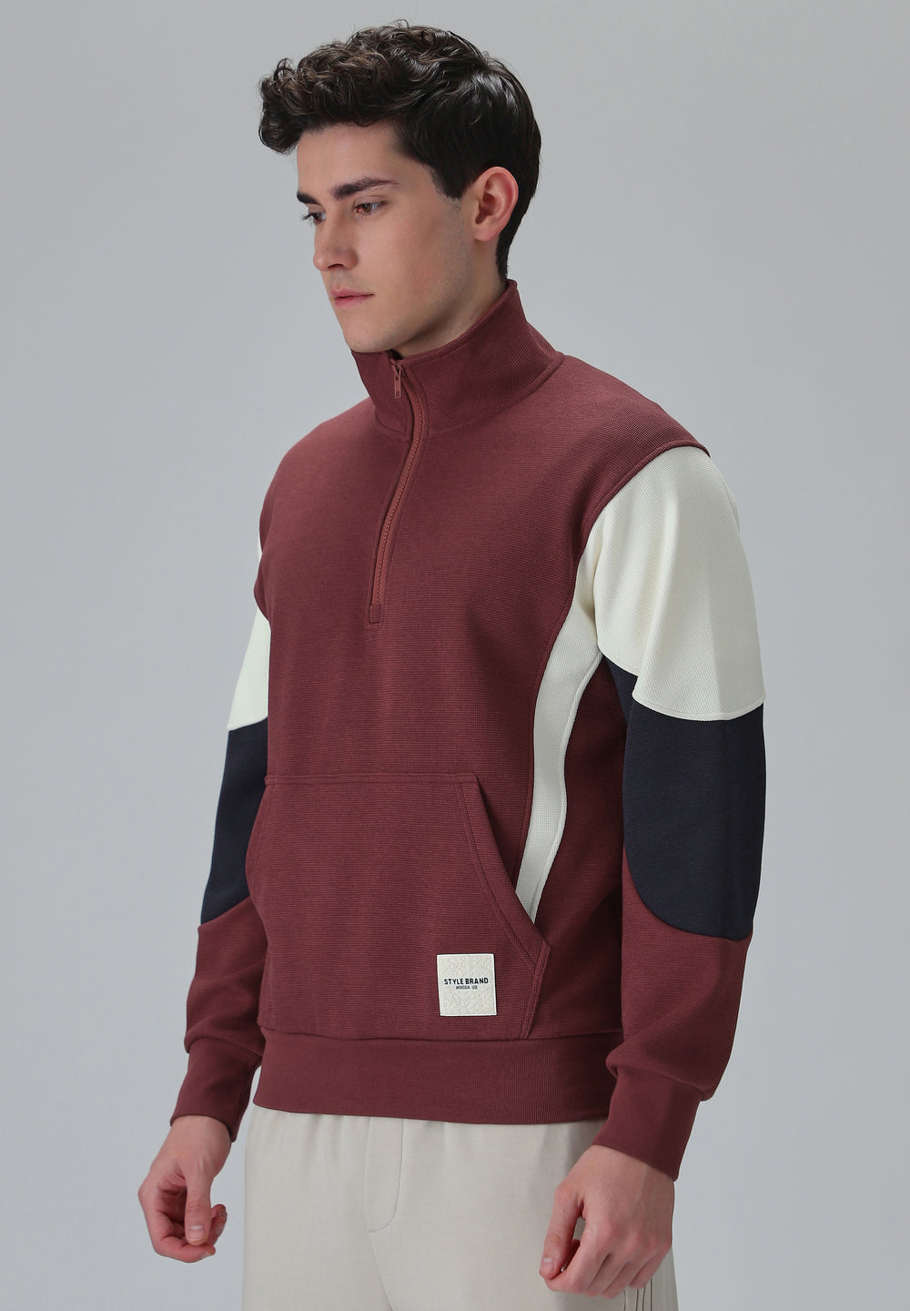 Colour Block Zip Maroon Sweatshirt