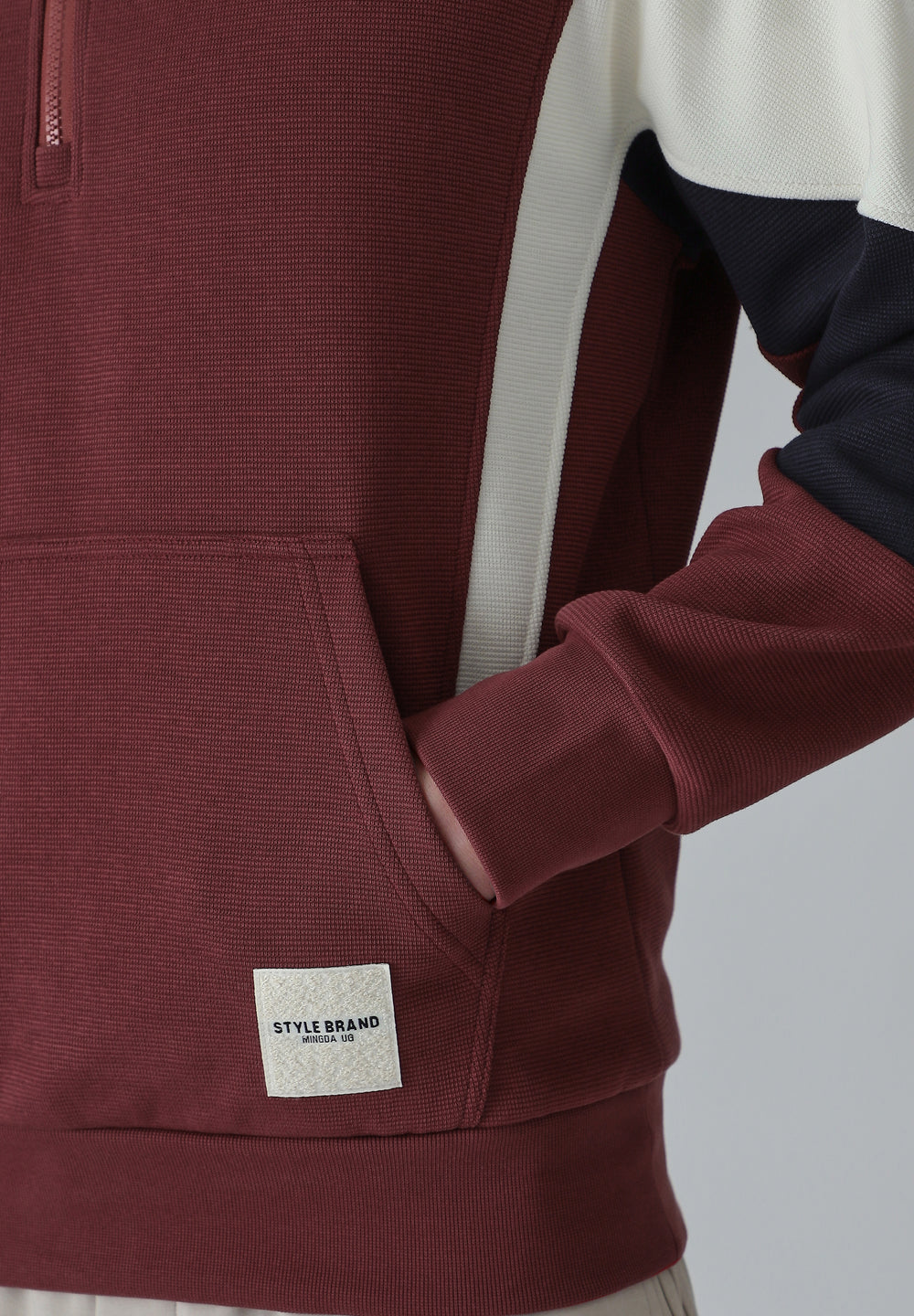 Colour Block Zip Maroon Sweatshirt