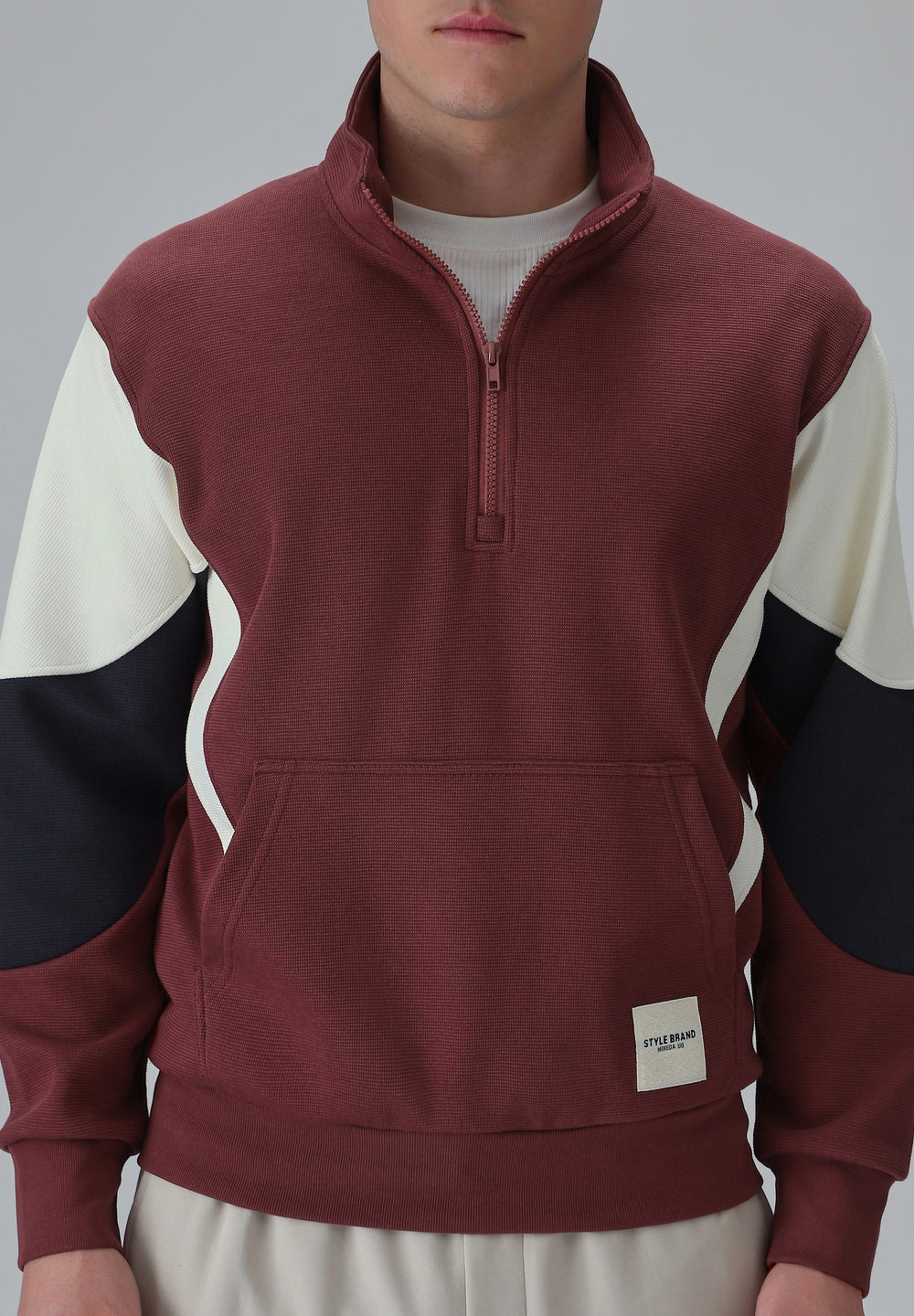 Colour Block Zip Maroon Sweatshirt