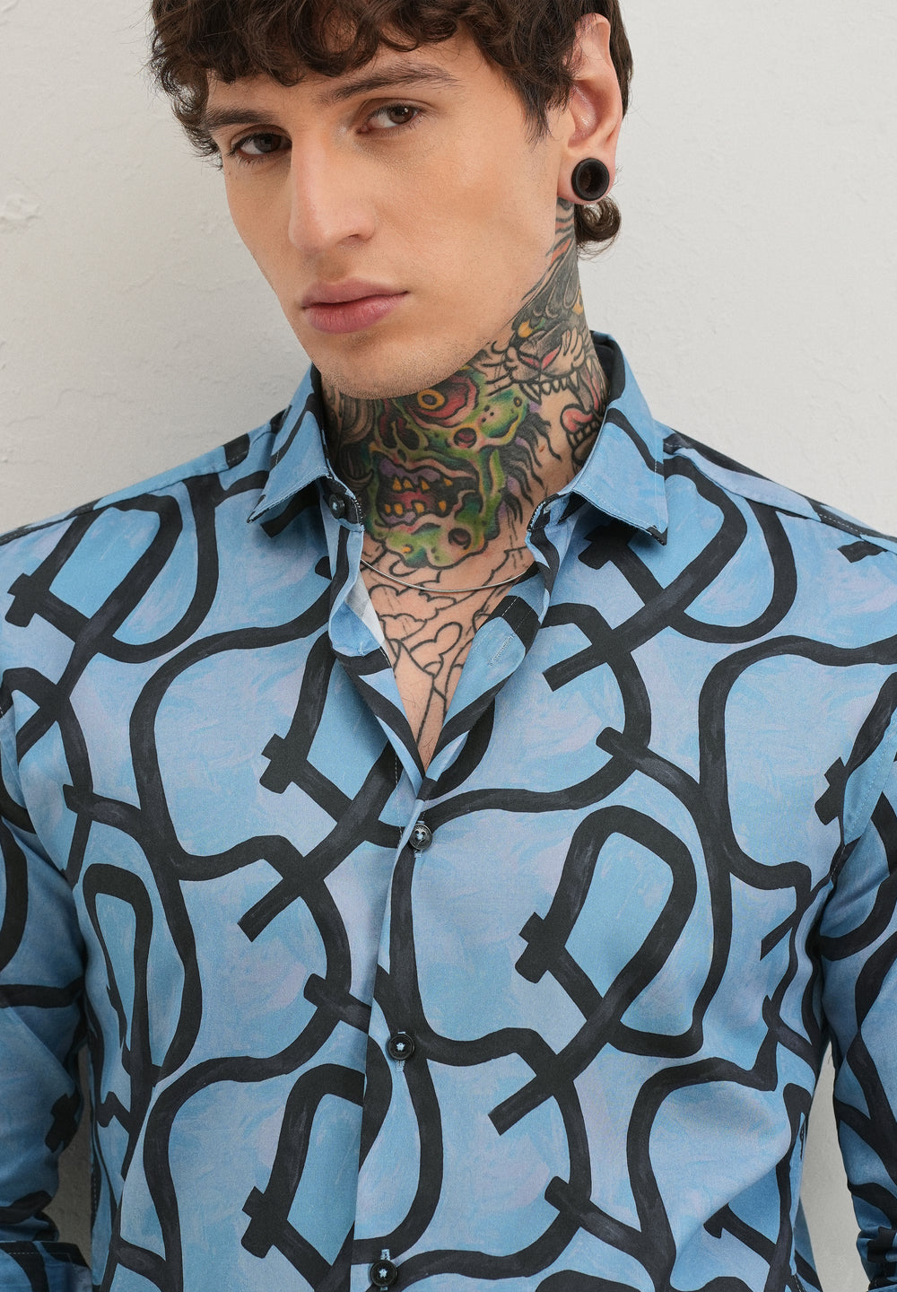 Contour Lines Blue Printed Shirt