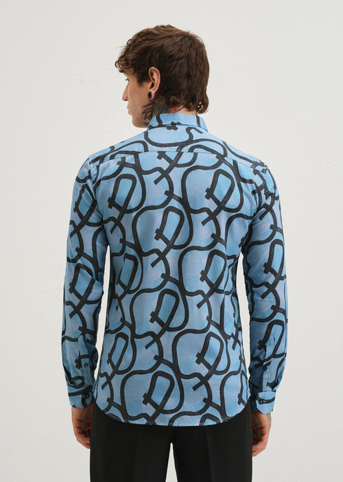 Contour Lines Blue Printed Shirt