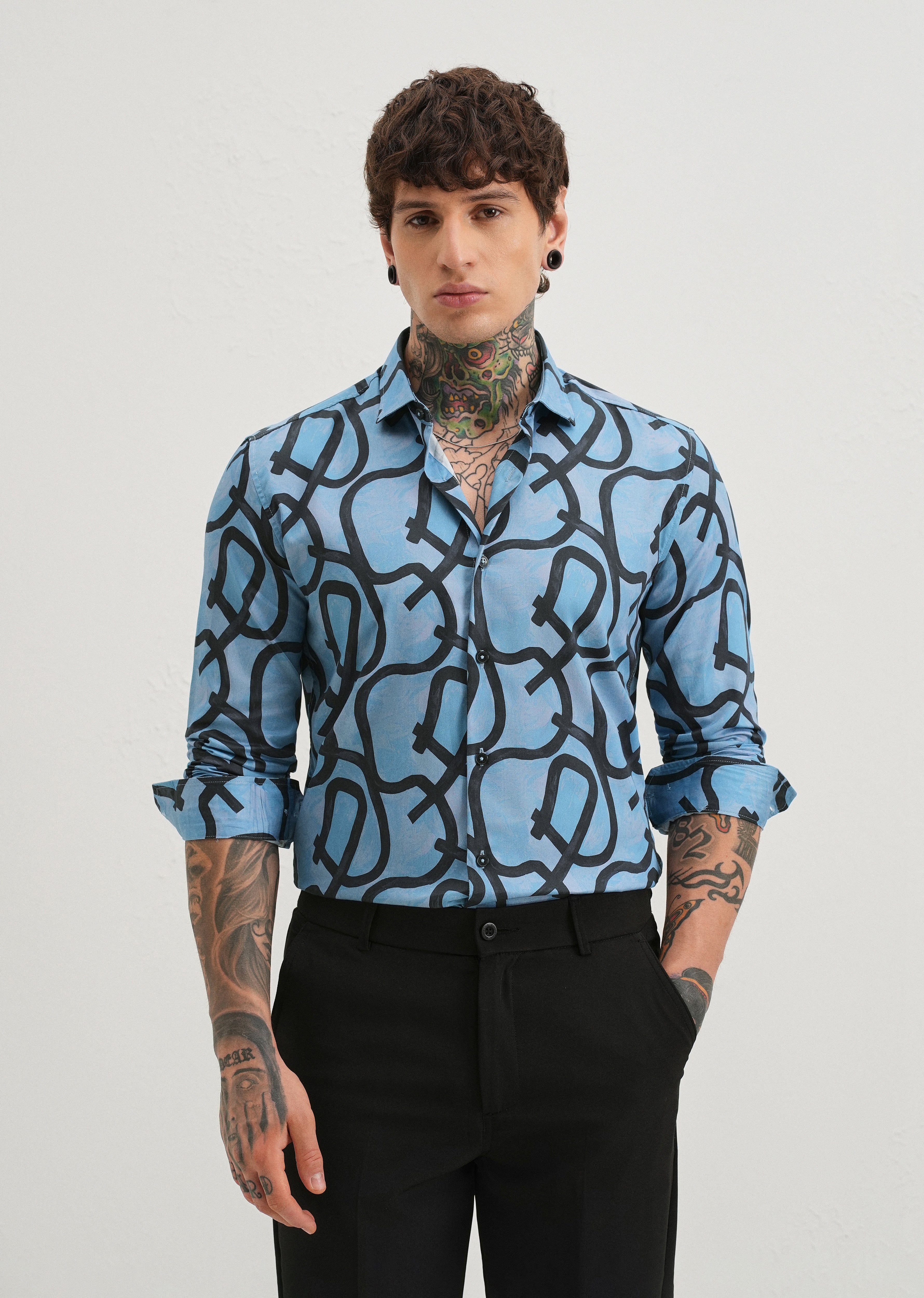 Contour Lines Blue Printed Shirt