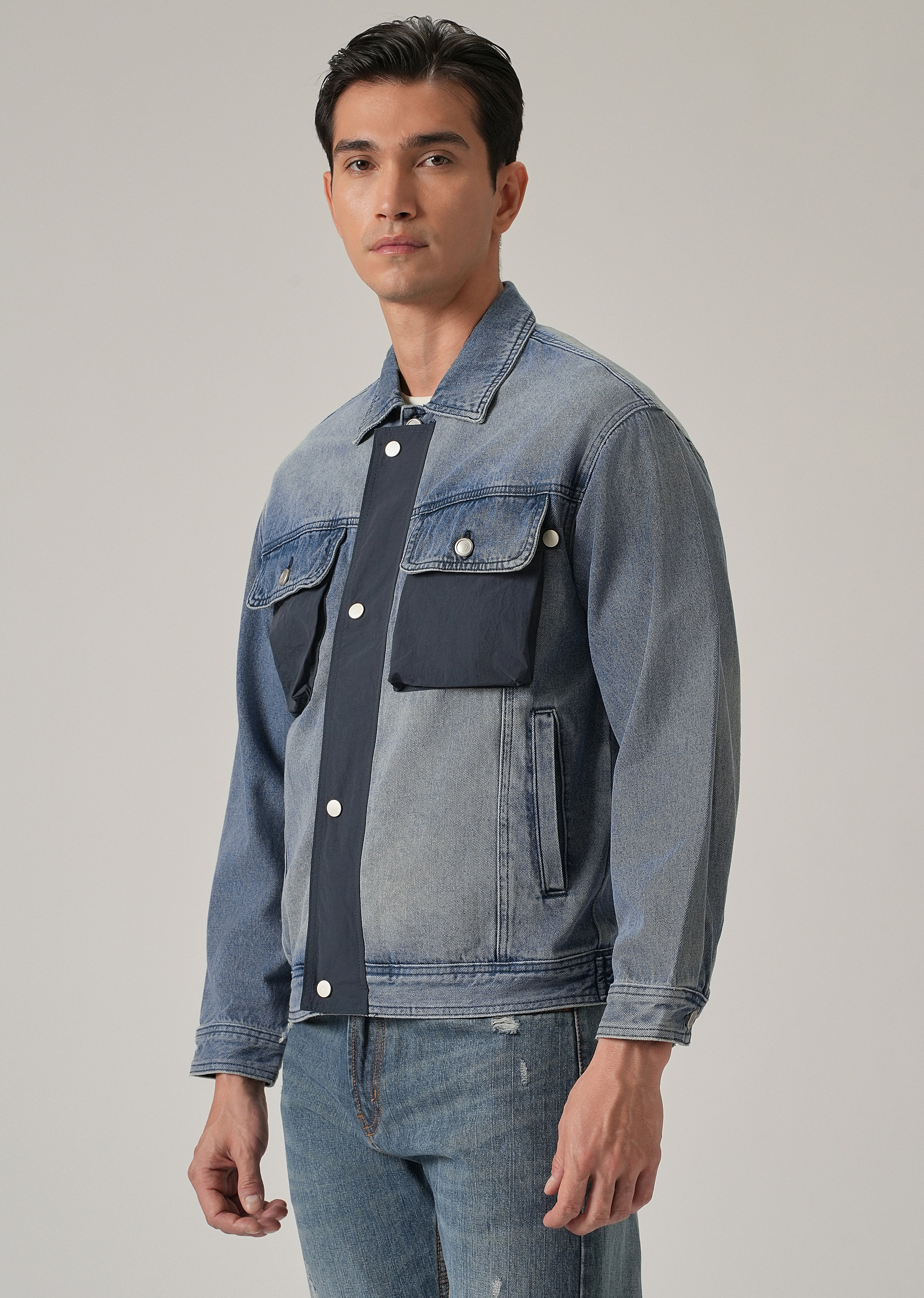 Contrast Panel Denim Shacket