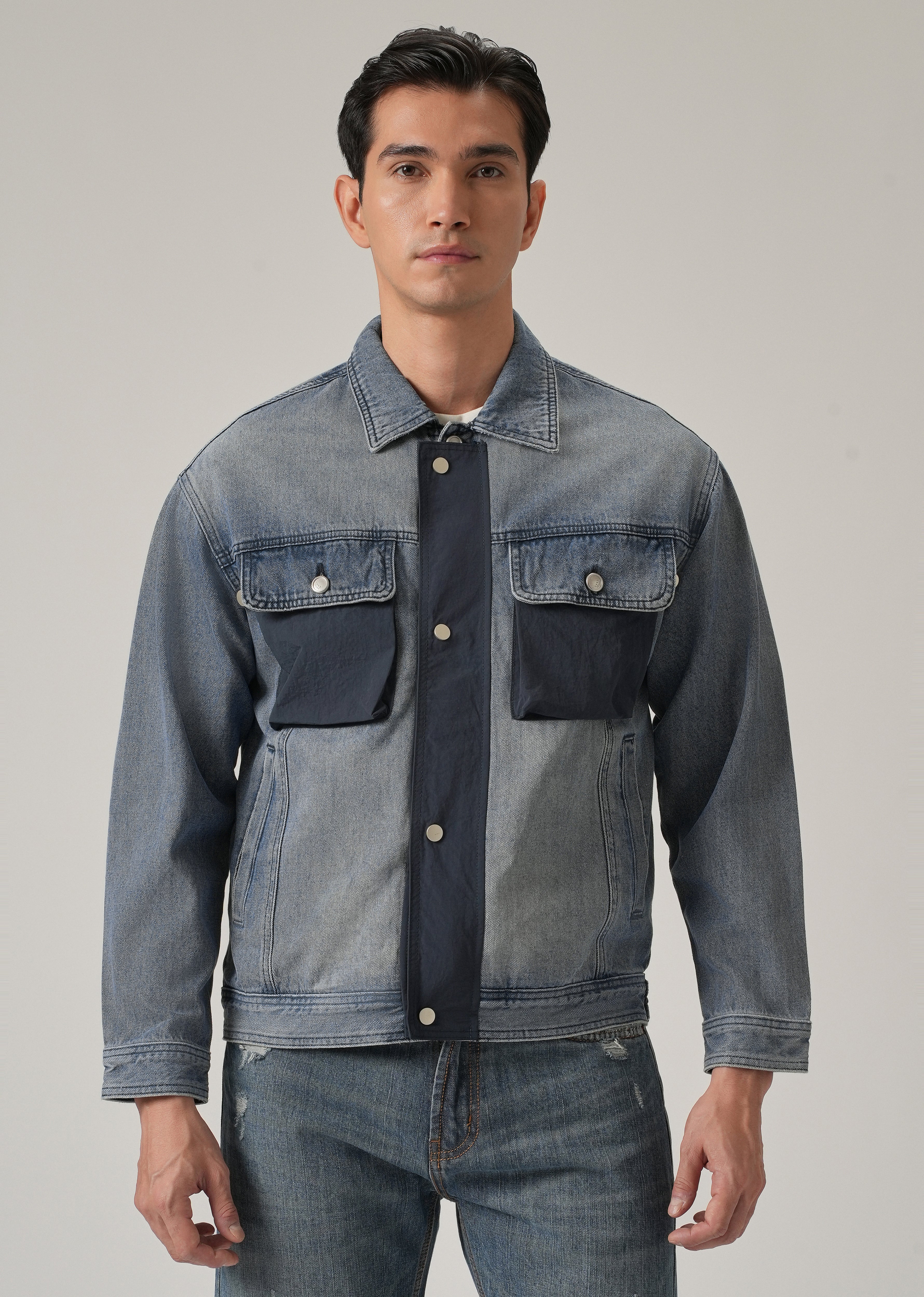 Contrast Panel Denim Shacket