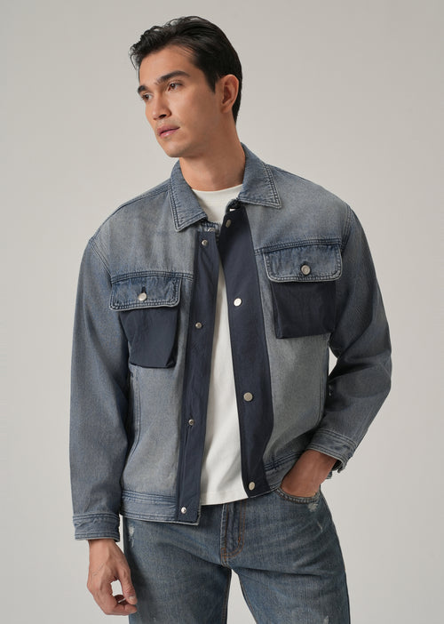 Contrast Panel Denim Shacket