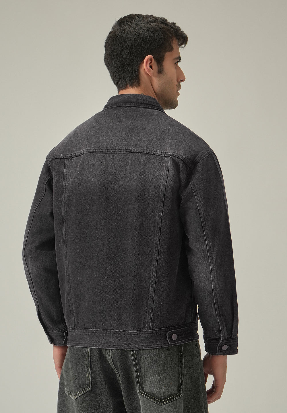 Balck Contrast Pocket Denim Jacket