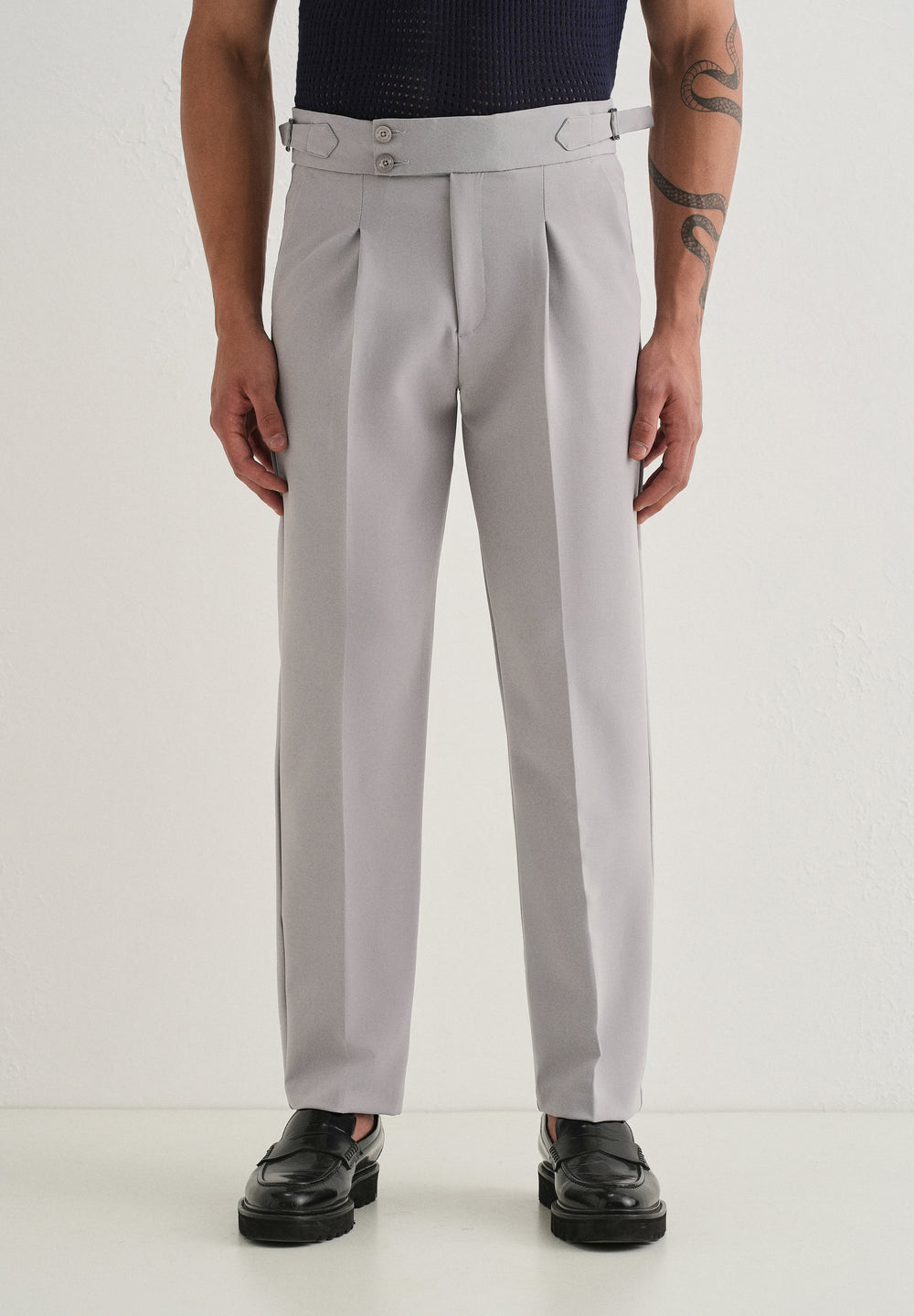 Cool Grey Pleated Gurkha Pant