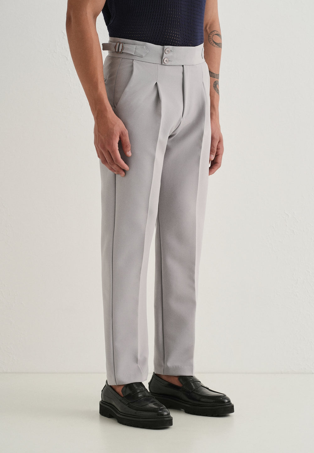 Cool Grey Pleated Gurkha Pant