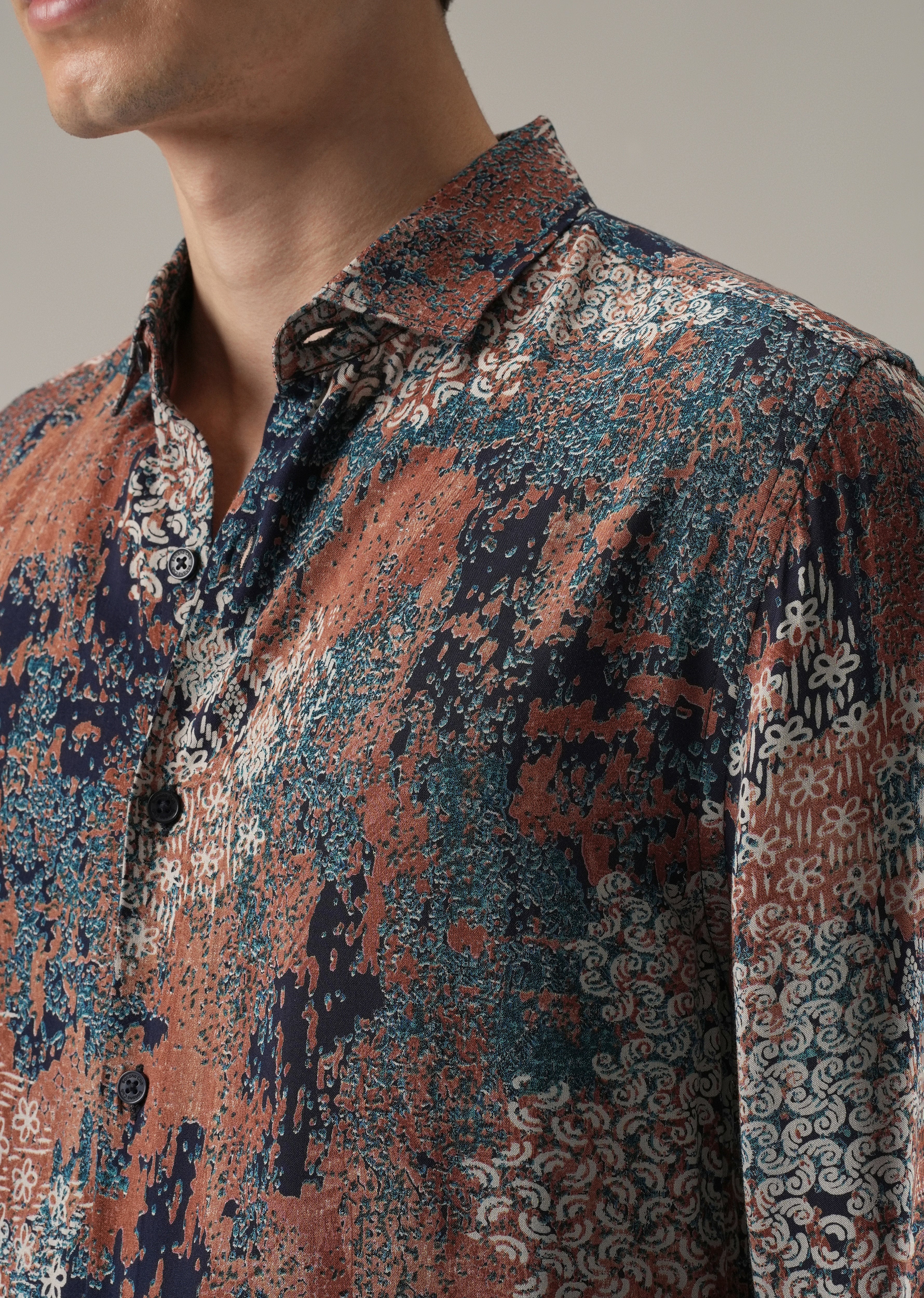 Coral Camo Print Feather Shirt