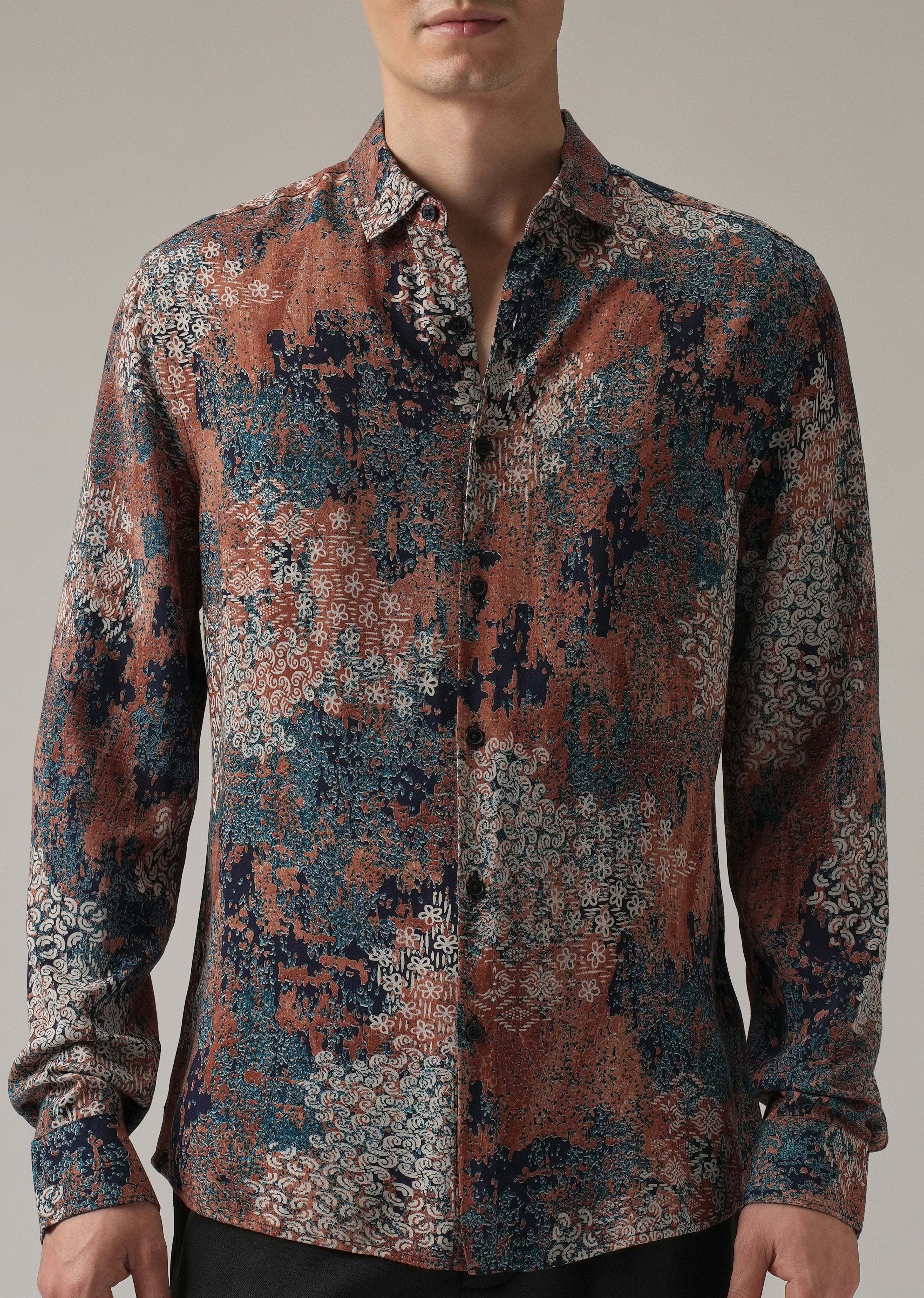 Coral Camo Print Feather Shirt