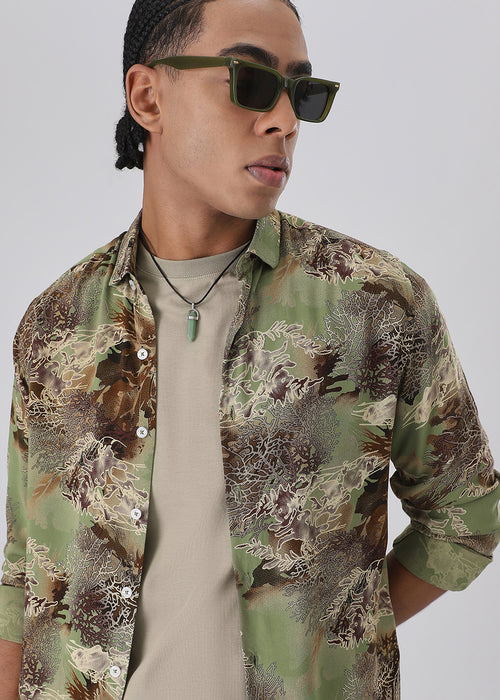 Coral Oasis Fern Feather shirt