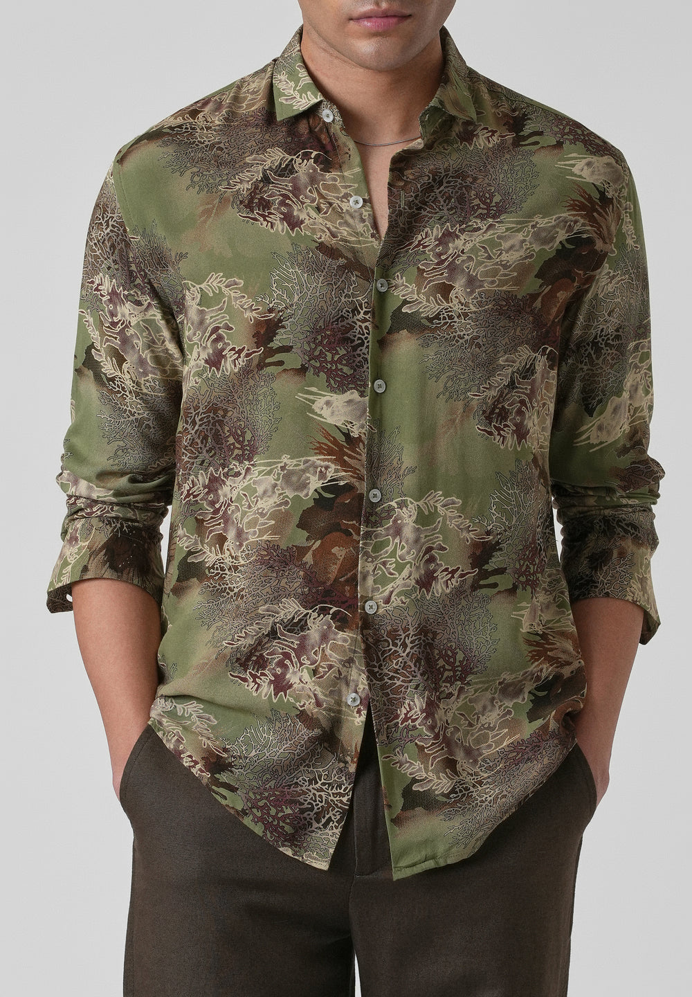 Coral Oasis Fern Feather shirt