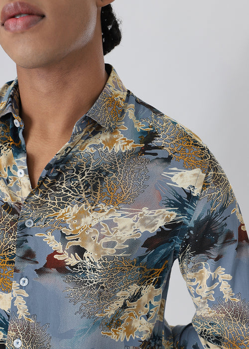 Coral Oasis Light Blue Feather shirt