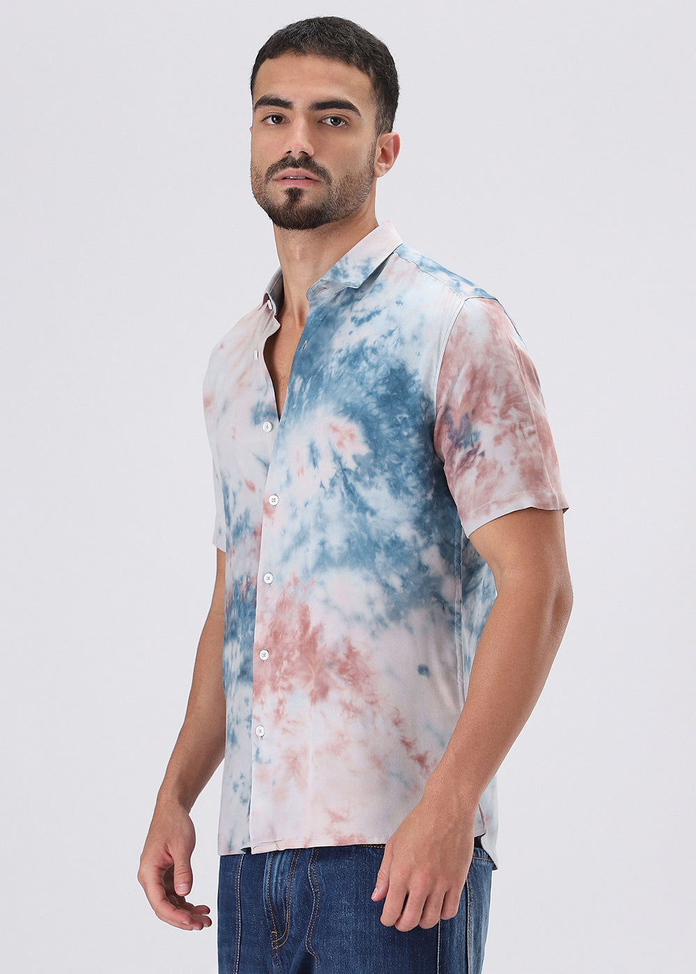 Coral Red Tie Dye Half Sleeve Shirt