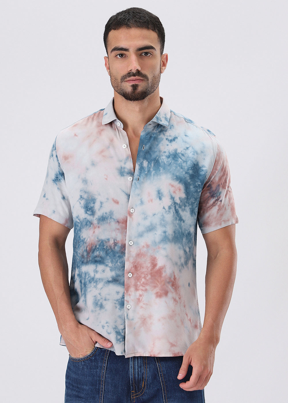 Coral Red Tie Dye Half Sleeve Shirt