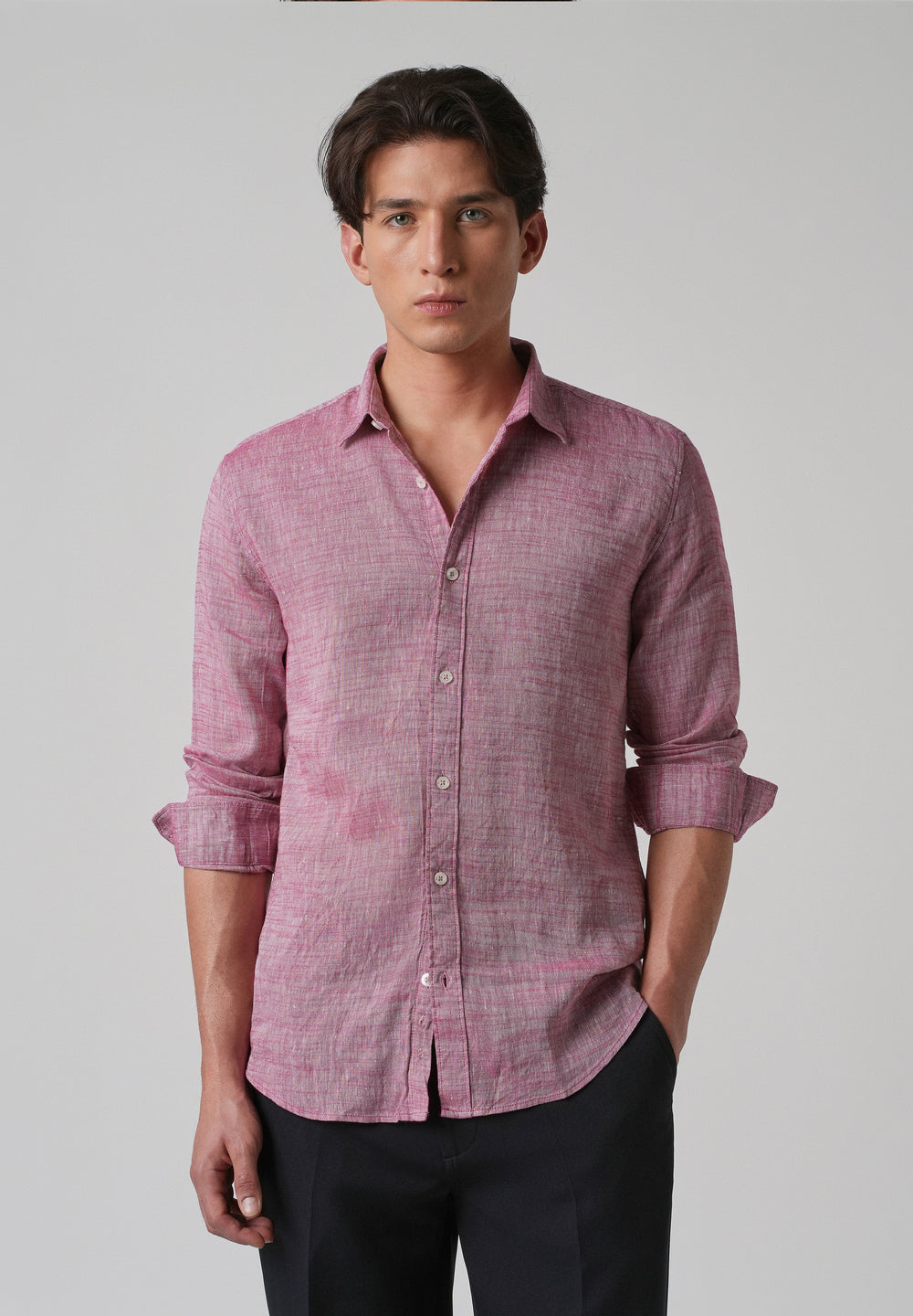 100% Pure Linen Coral Pink Shirt