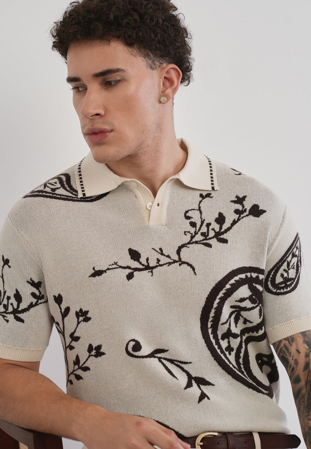 Cotton Brown Paisley Knitted Polo