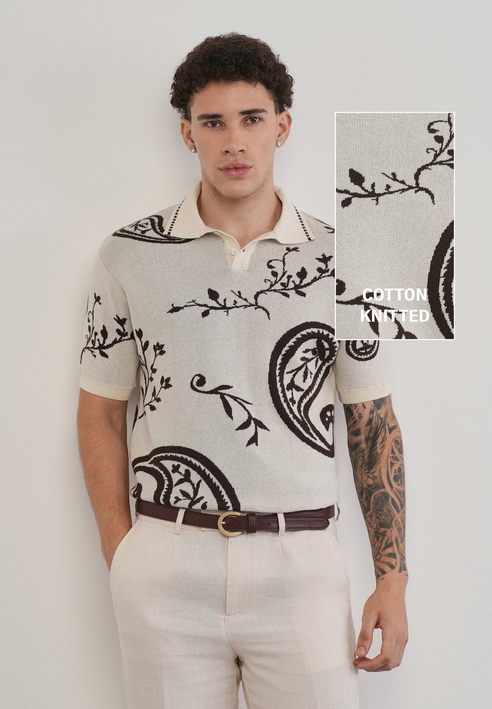 Cotton Brown Paisley Knitted Polo