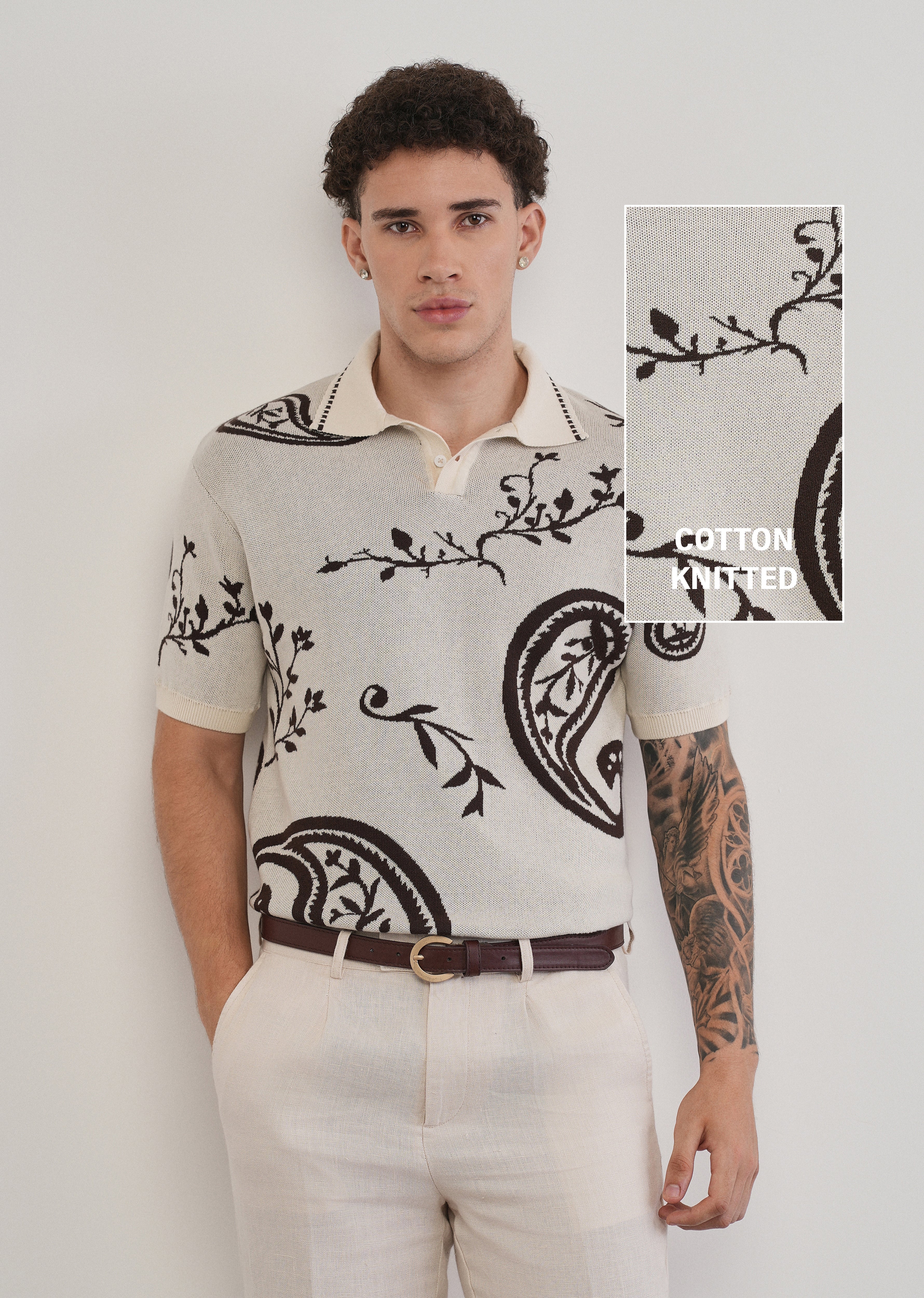 Cotton Brown Paisley Knitted Polo