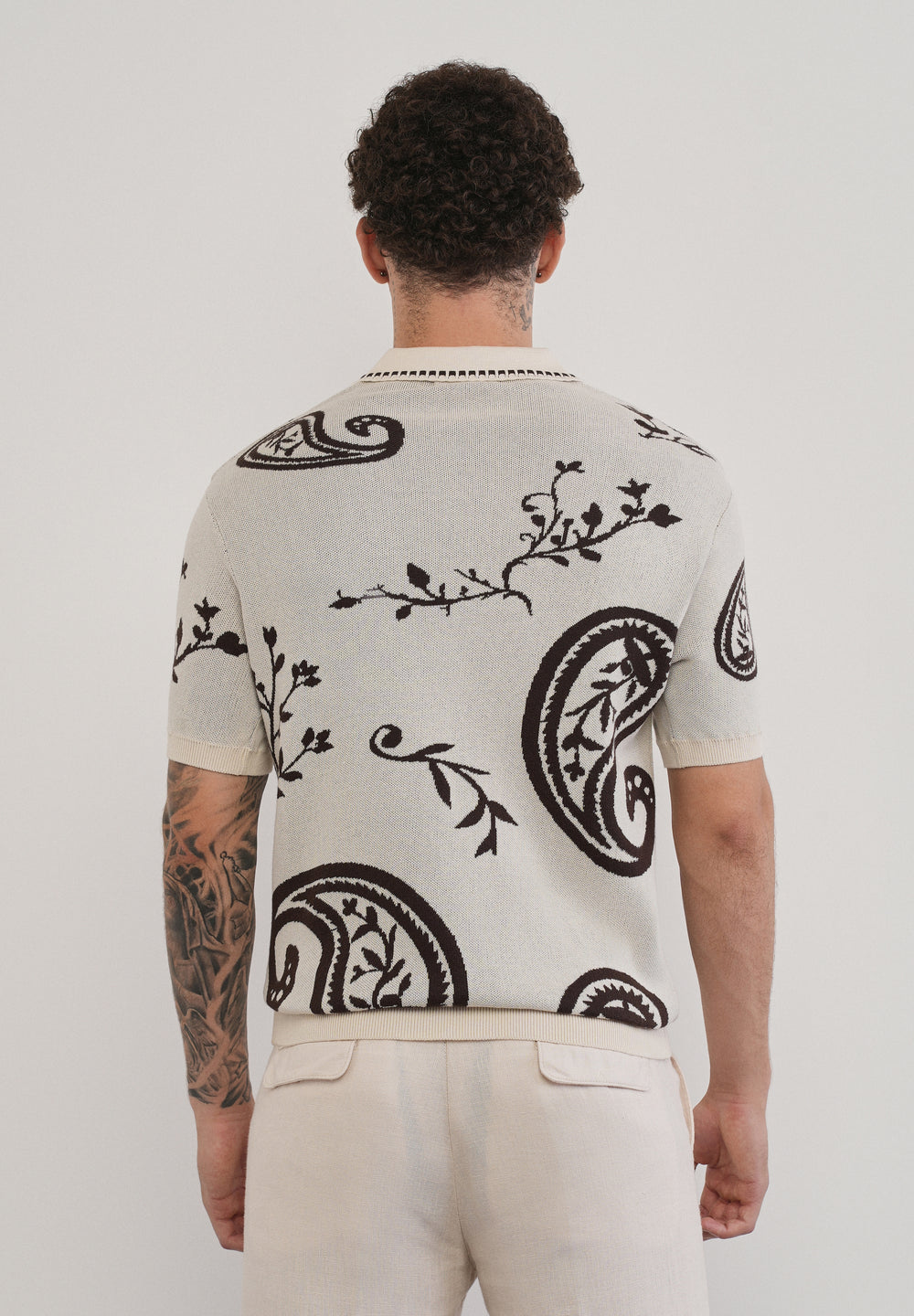 Cotton Brown Paisley Knitted Polo