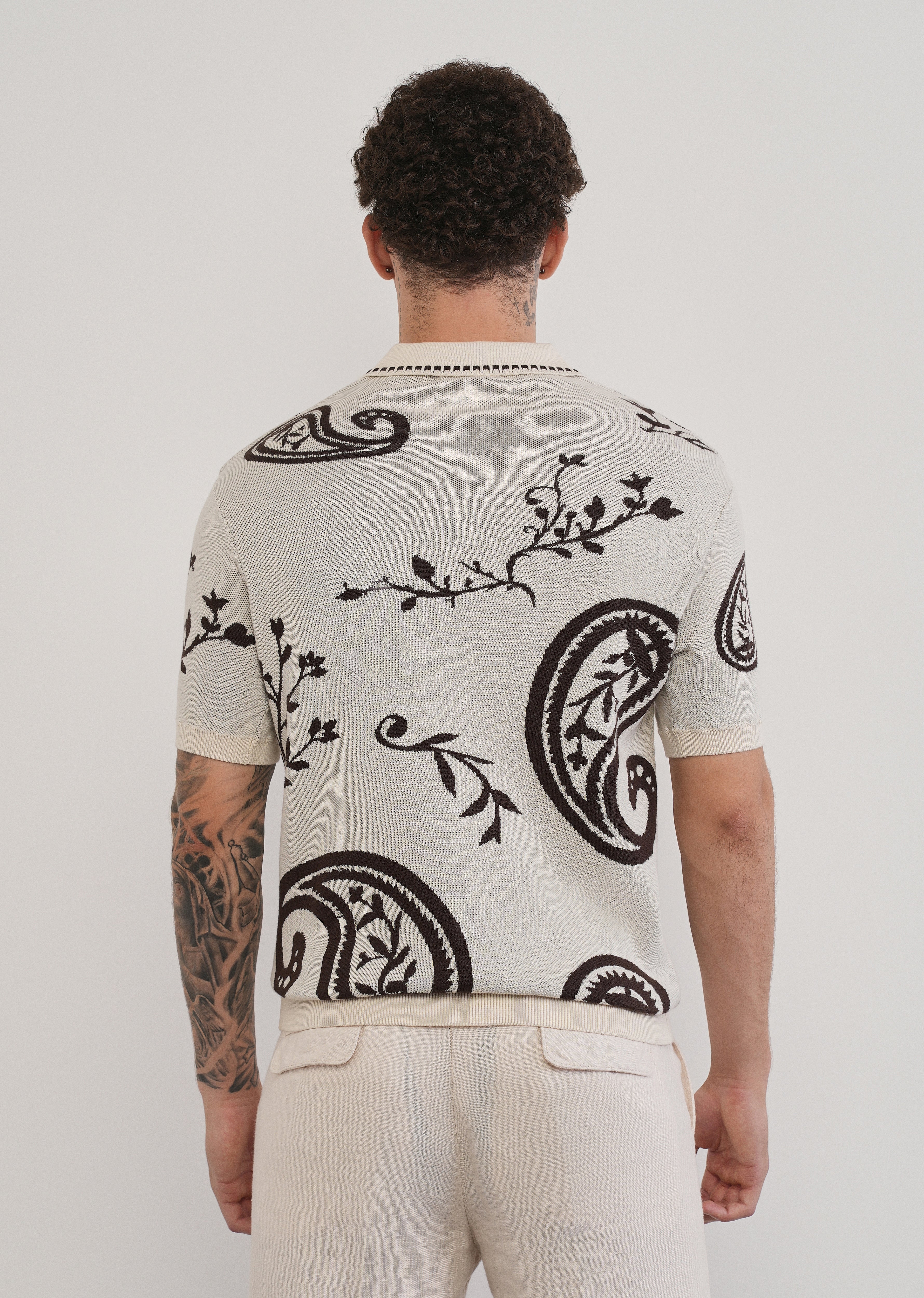 Cotton Brown Paisley Knitted Polo