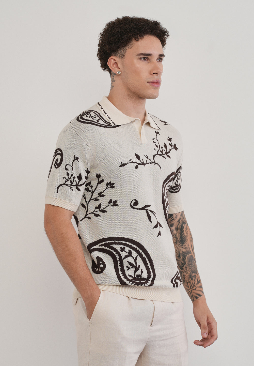 Cotton Brown Paisley Knitted Polo