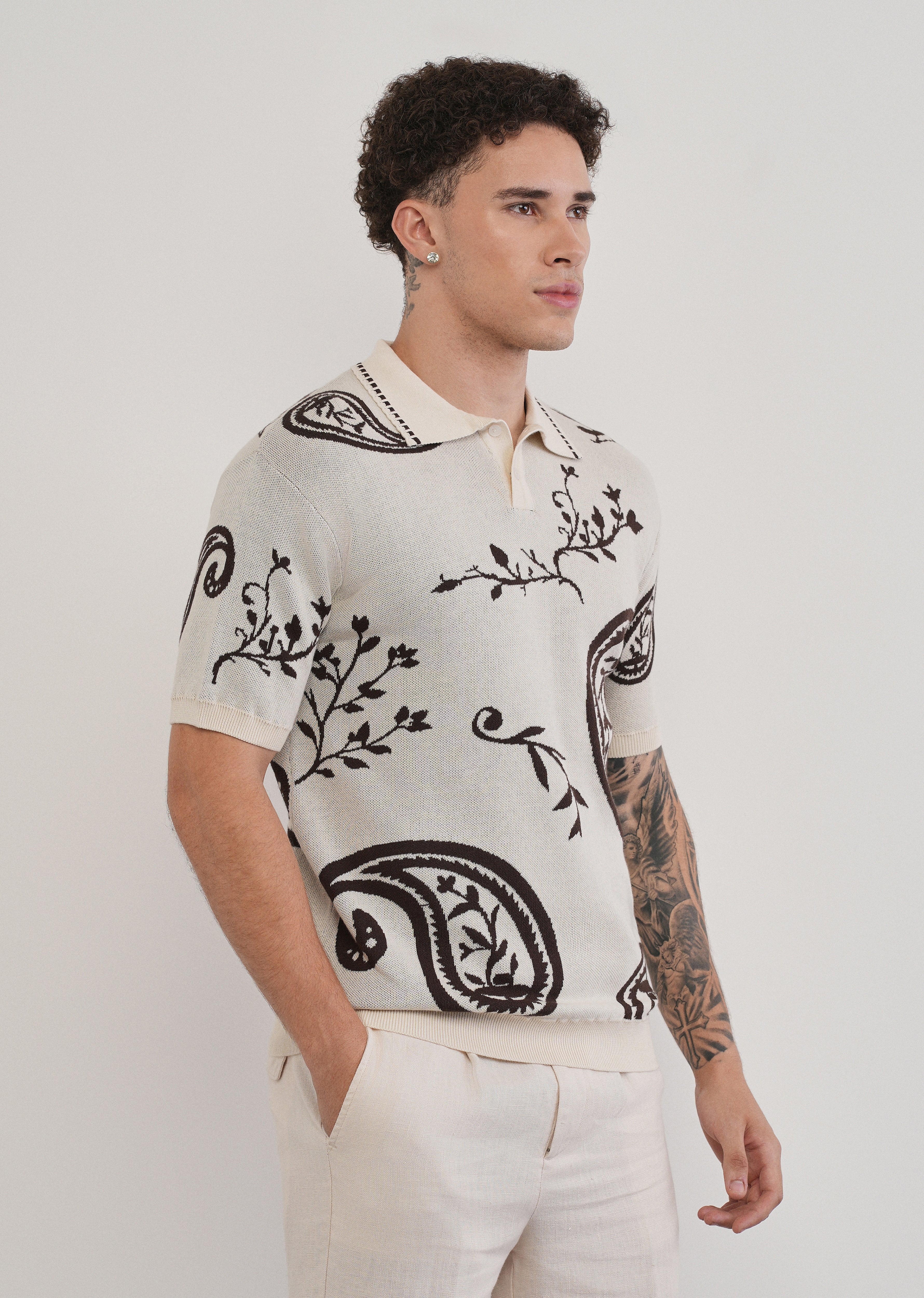 Cotton Brown Paisley Knitted Polo