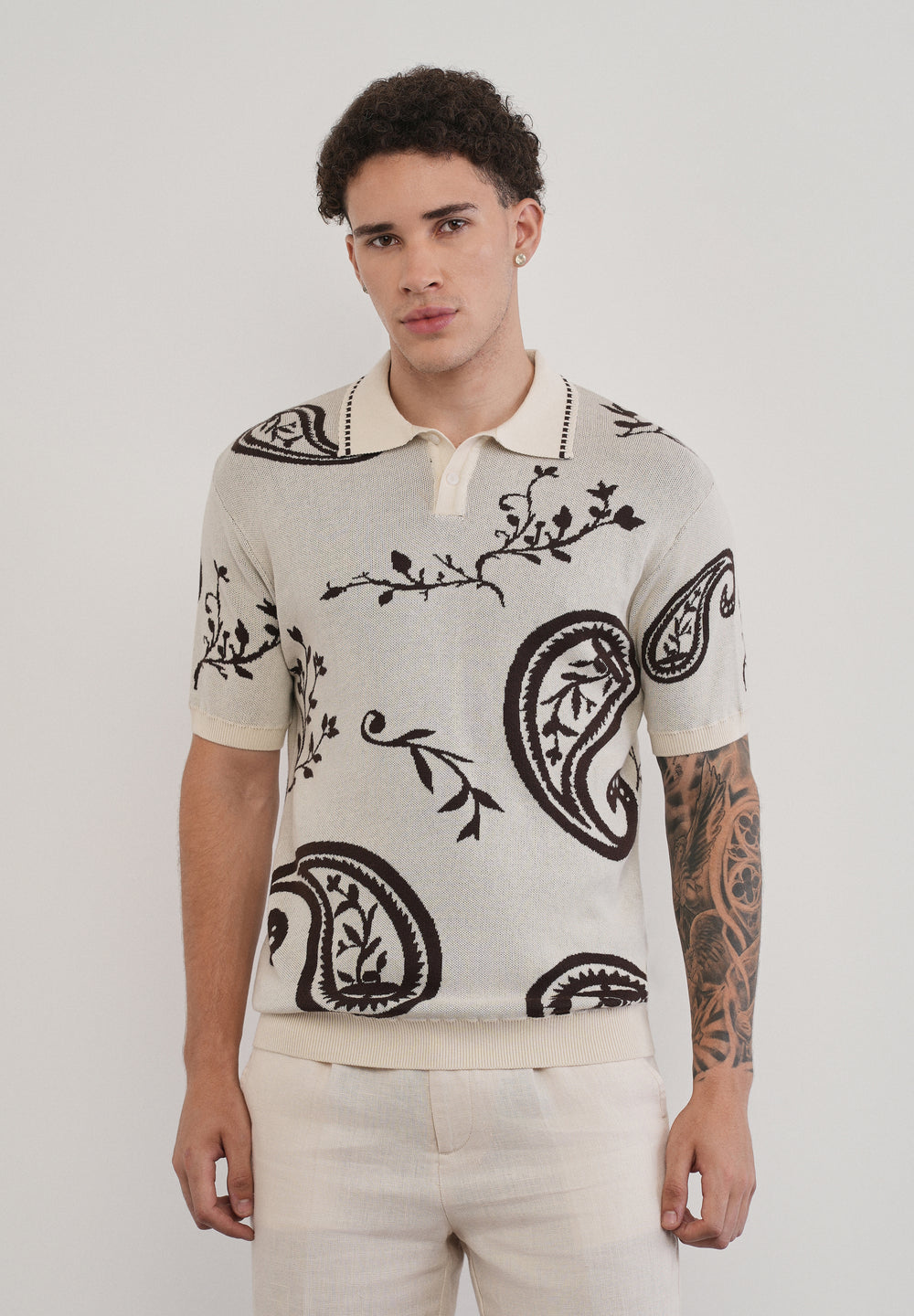 Cotton Brown Paisley Knitted Polo