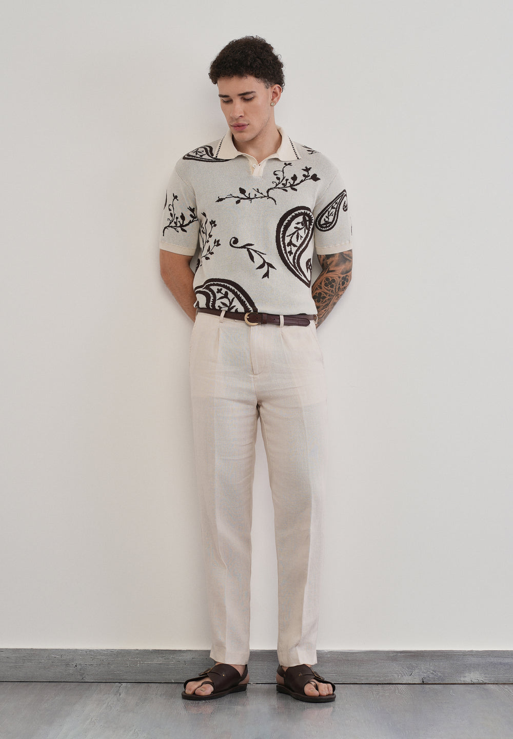 Cotton Brown Paisley Knitted Polo