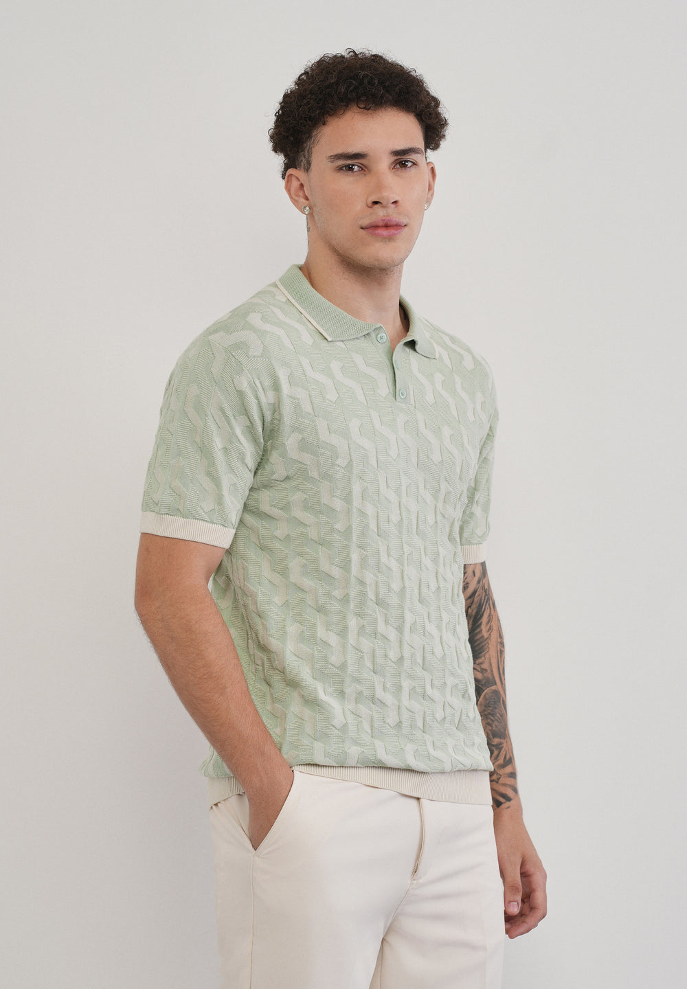 Cotton Light Teal Knitted Polo