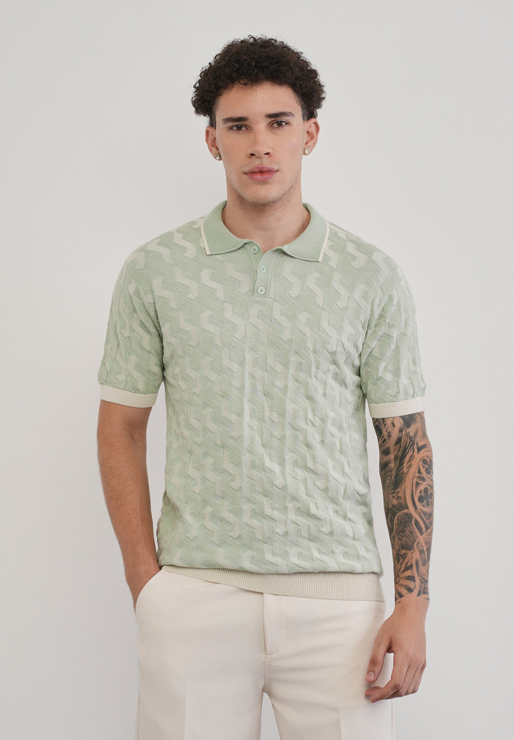 Cotton Light Teal Knitted Polo