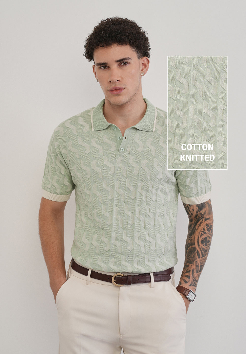 Cotton Light Teal Knitted Polo