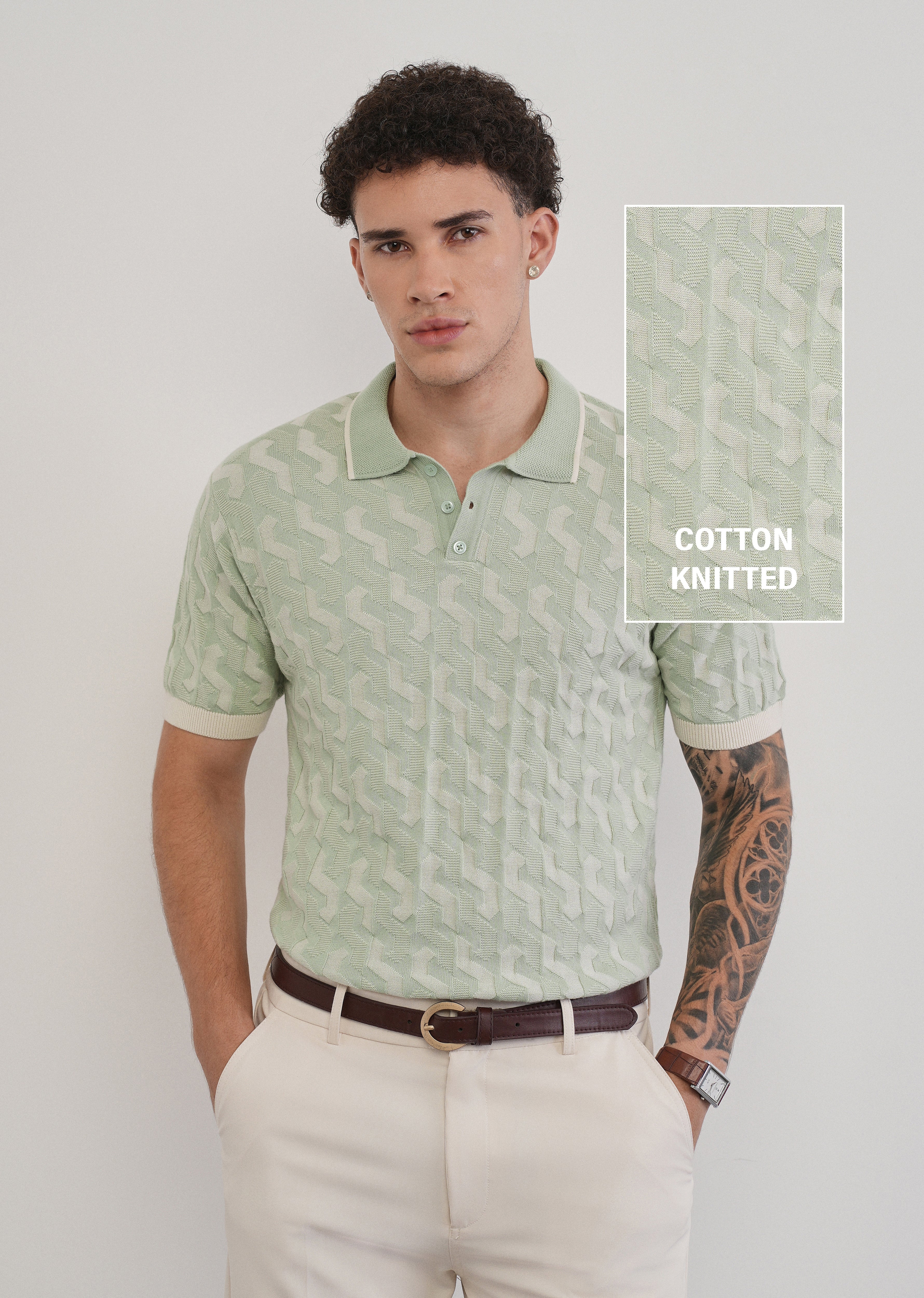 Cotton Light Teal Knitted Polo