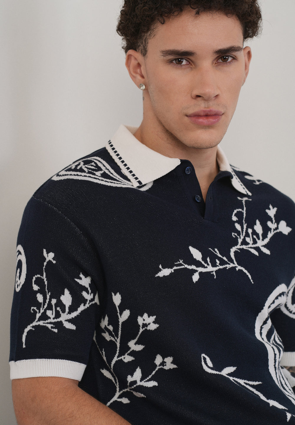 Cotton Navy Paisley Knitted Polo