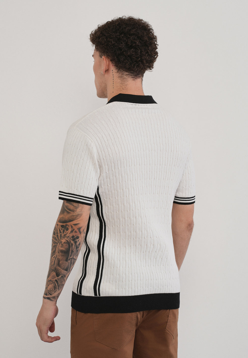 Cotton Quarter Zipper Cable Knitted Polo