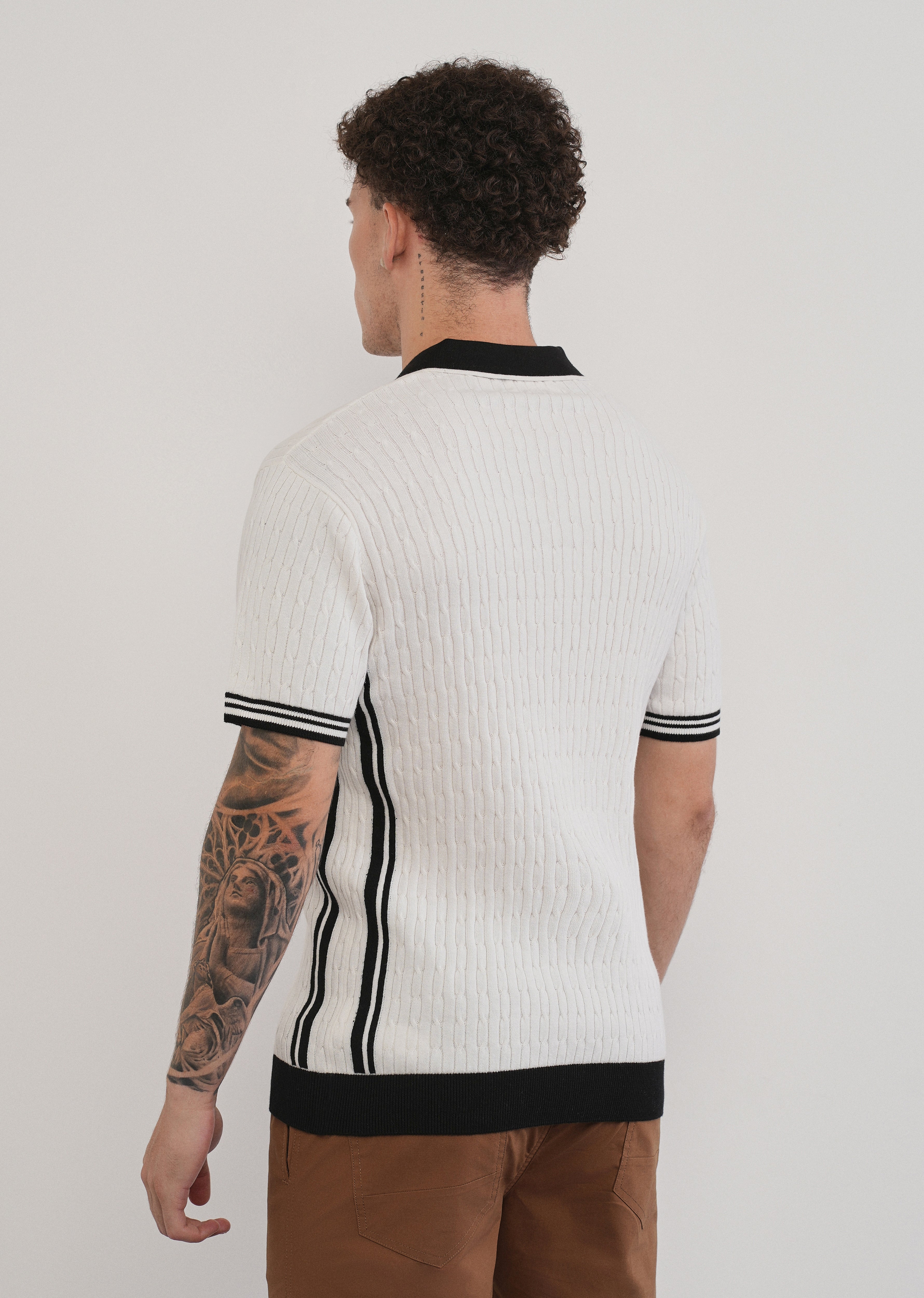 Cotton Quarter Zipper Cable Knitted Polo