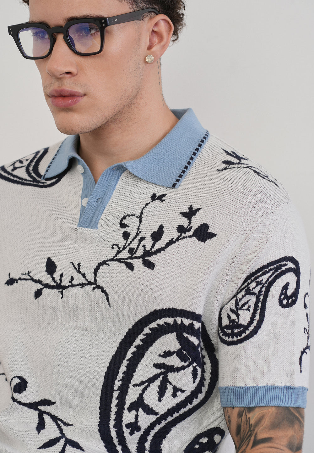 Cotton Off-White Paisley Knitted Polo