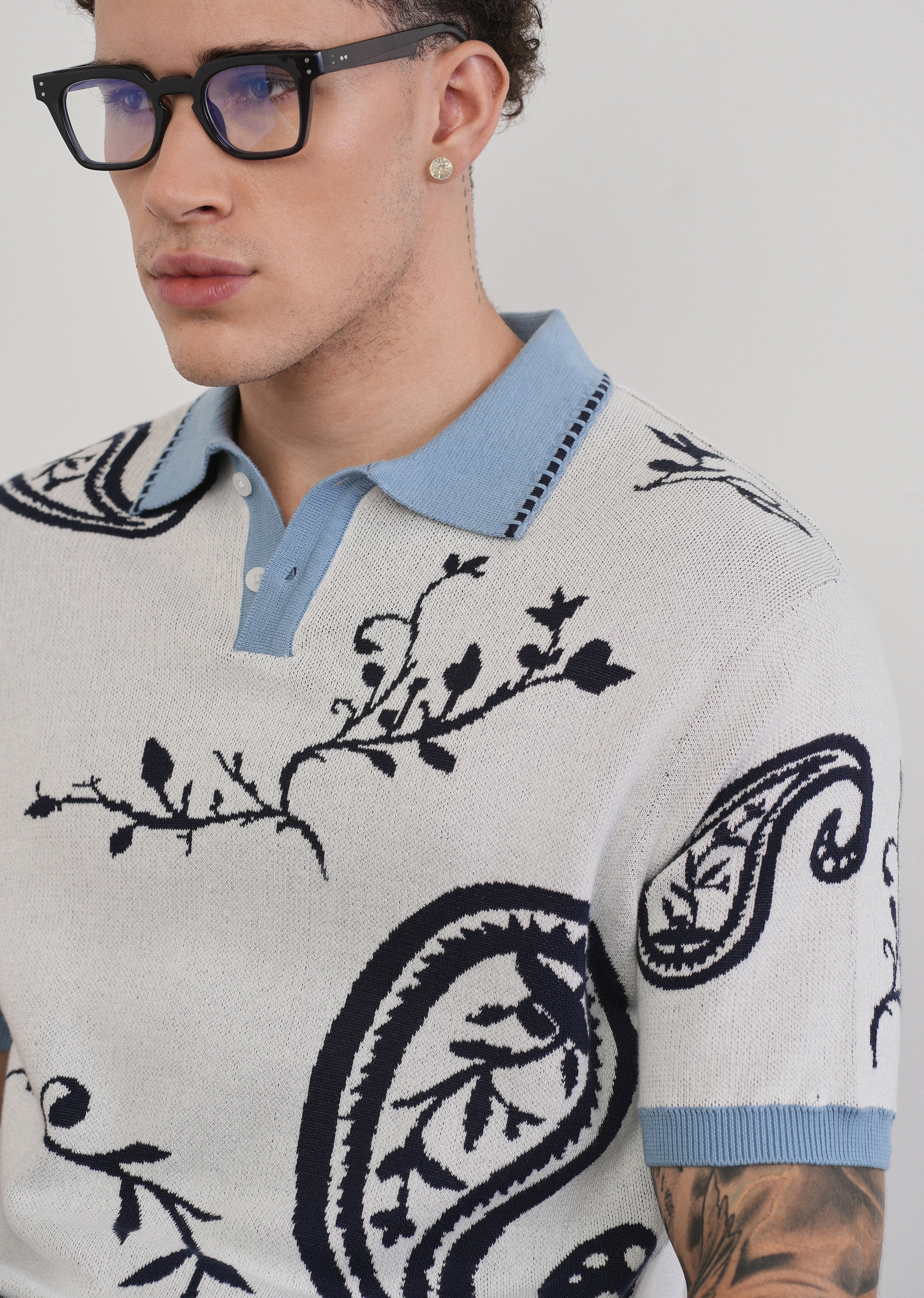 Cotton Off-White Paisley Knitted Polo