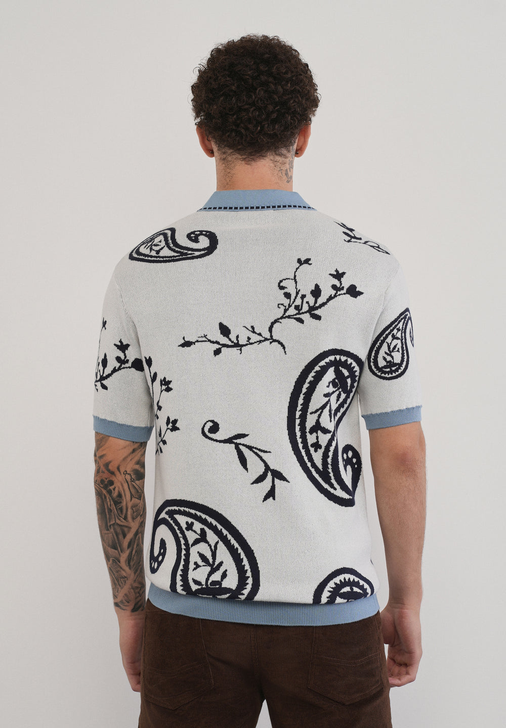 Cotton Off-White Paisley Knitted Polo