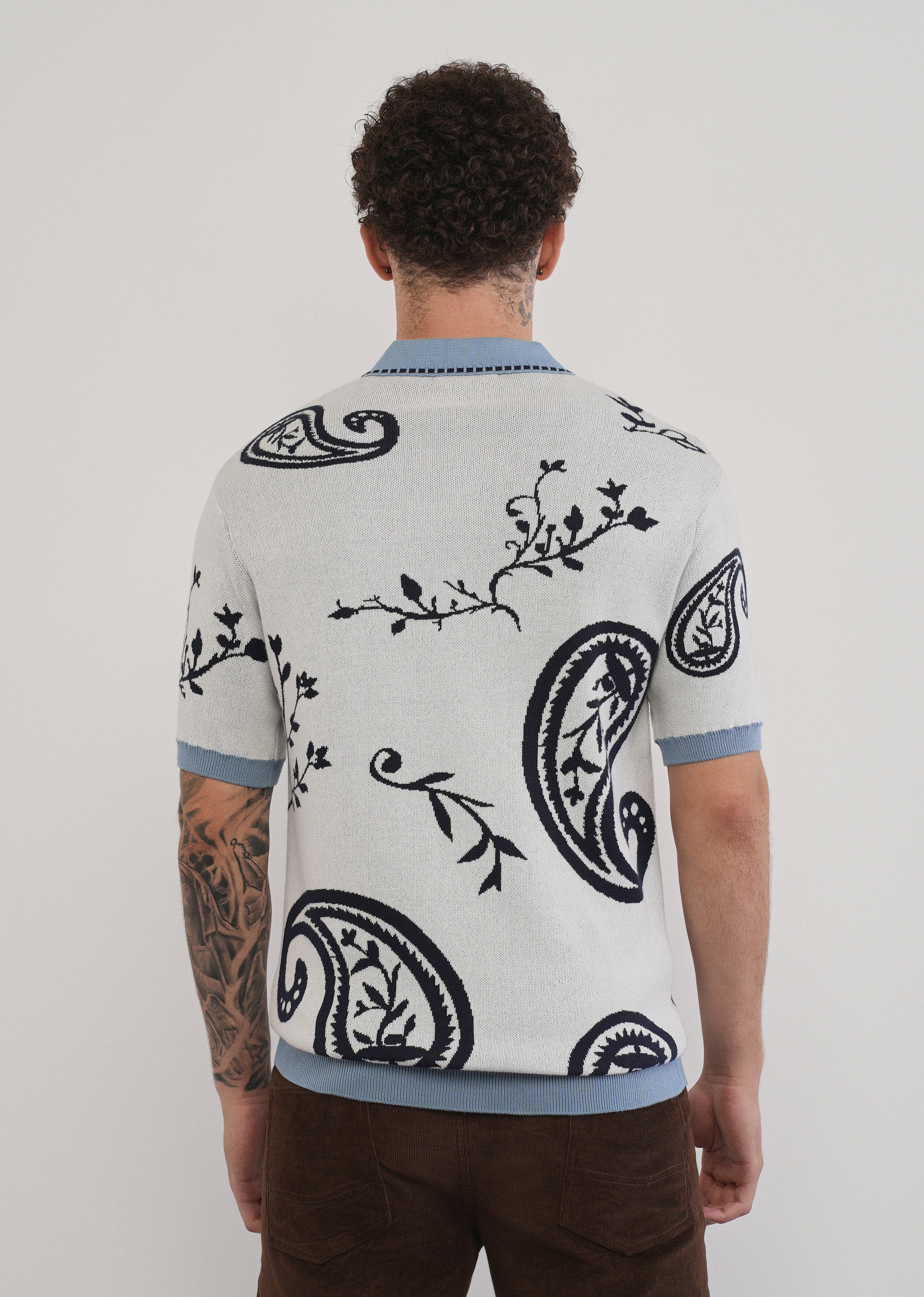 Cotton Off-White Paisley Knitted Polo