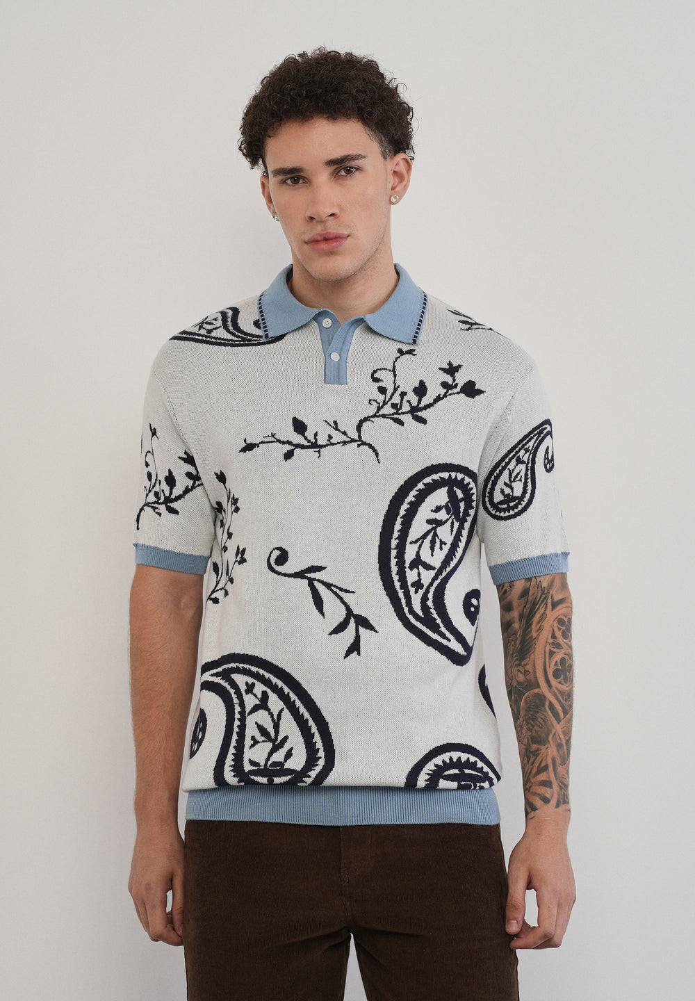 Cotton Off-White Paisley Knitted Polo