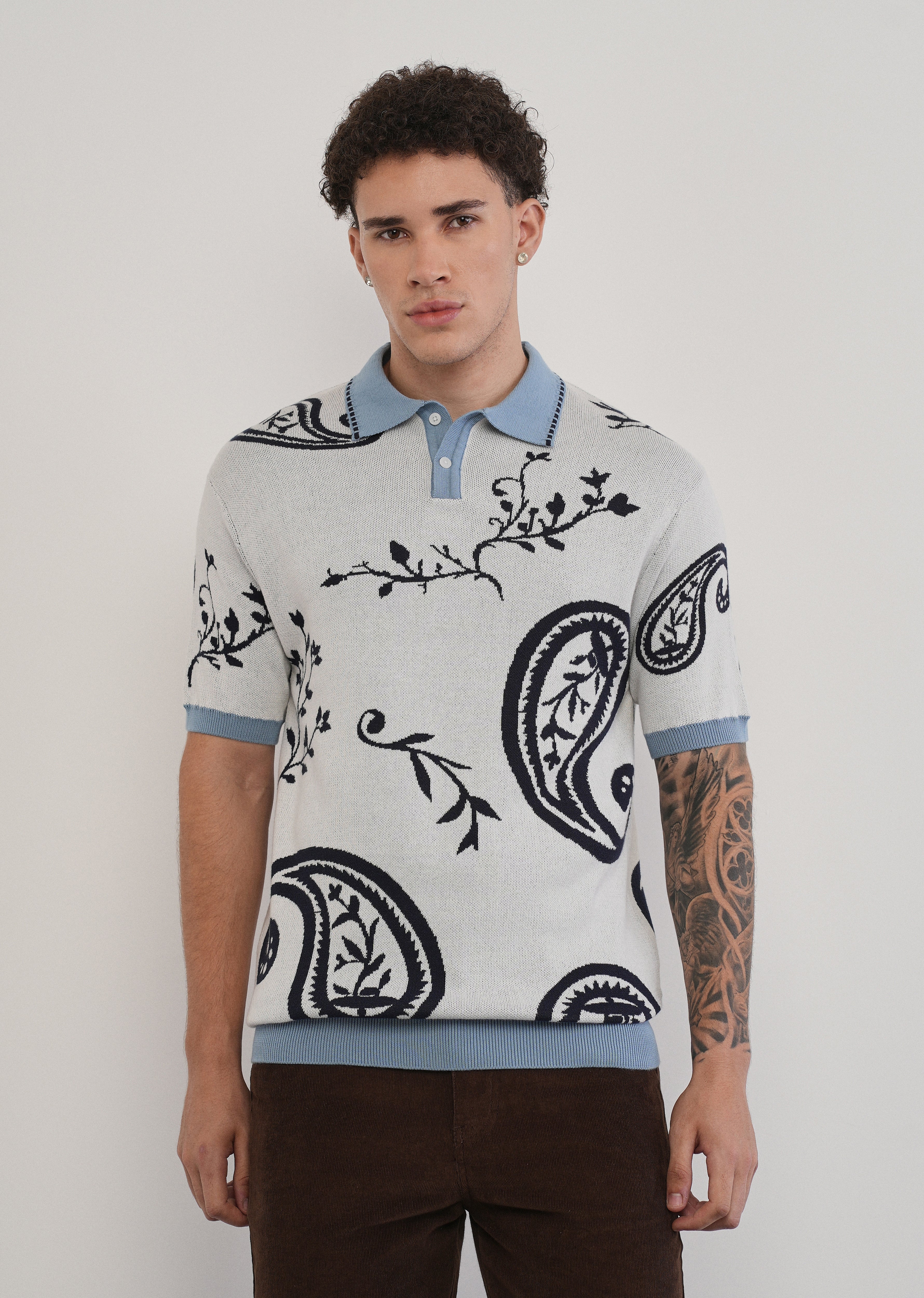 Cotton Off-White Paisley Knitted Polo
