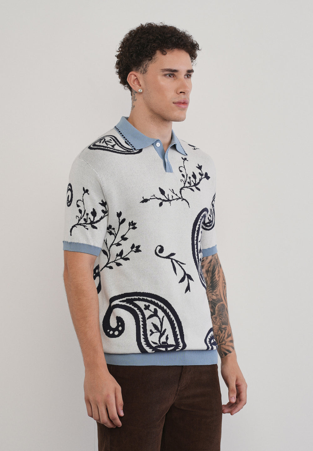 Cotton Off-White Paisley Knitted Polo