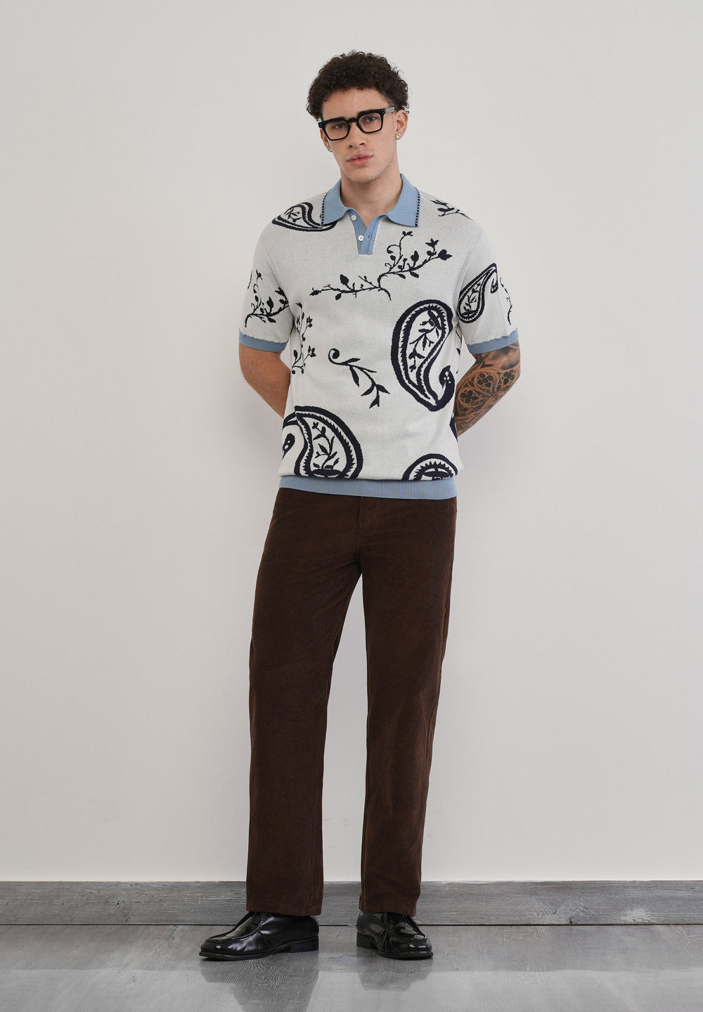 Cotton Off-White Paisley Knitted Polo